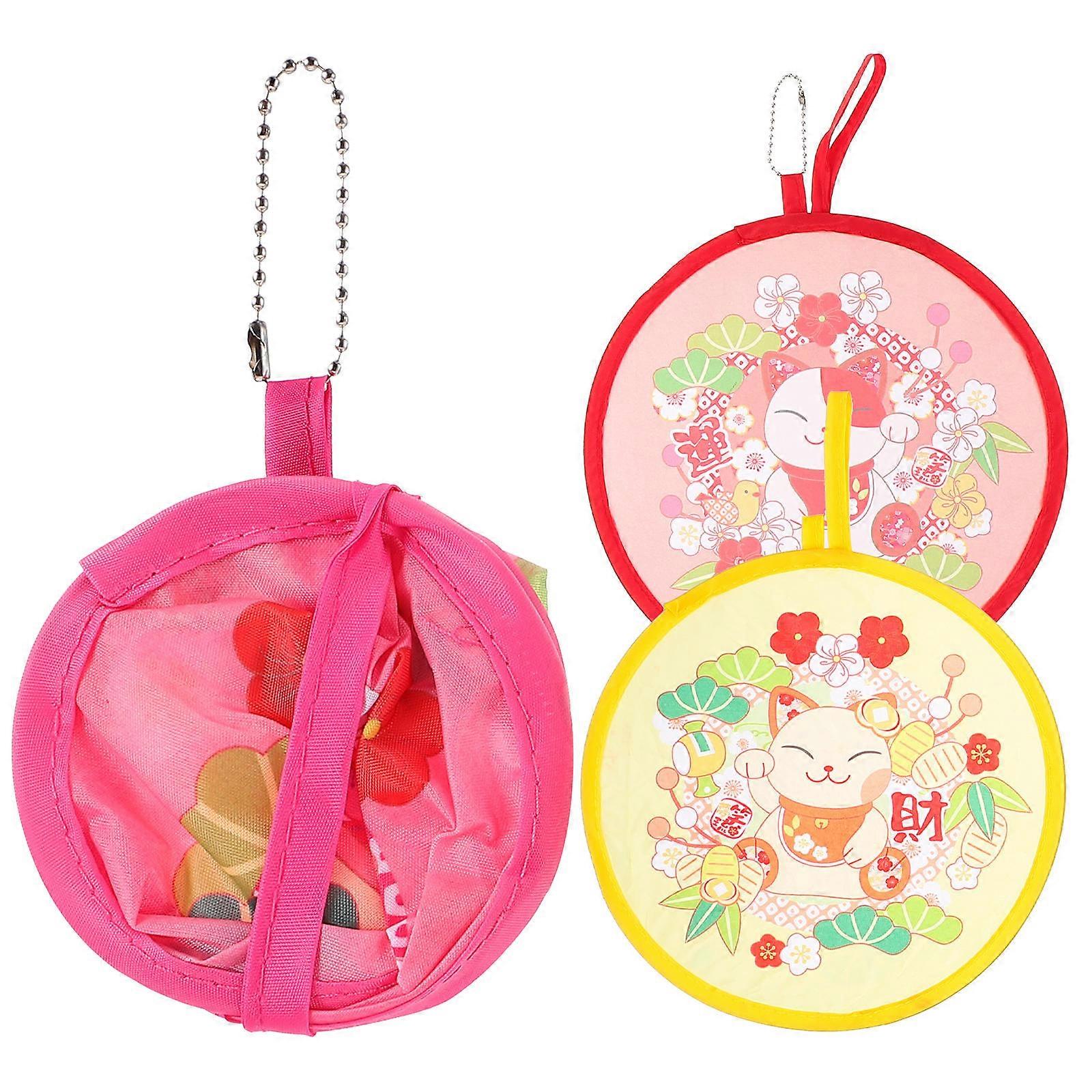 Handheld Foldable Fan for Cooling 3Pcs Decorative Round Folding Fans with Cartoon Patterns