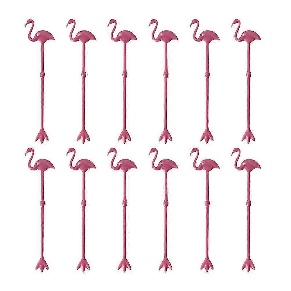 Drink muddler sticks with flamingo design - 12pcs disposable beverage stirrers