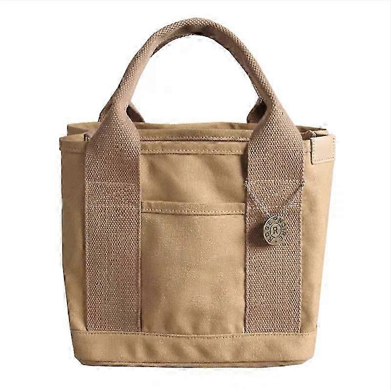 Women's Canvas Tote Handbags Multi-pocket Retro Casual Bag Top Handle Satchel Tote Purse Shallow Khaki