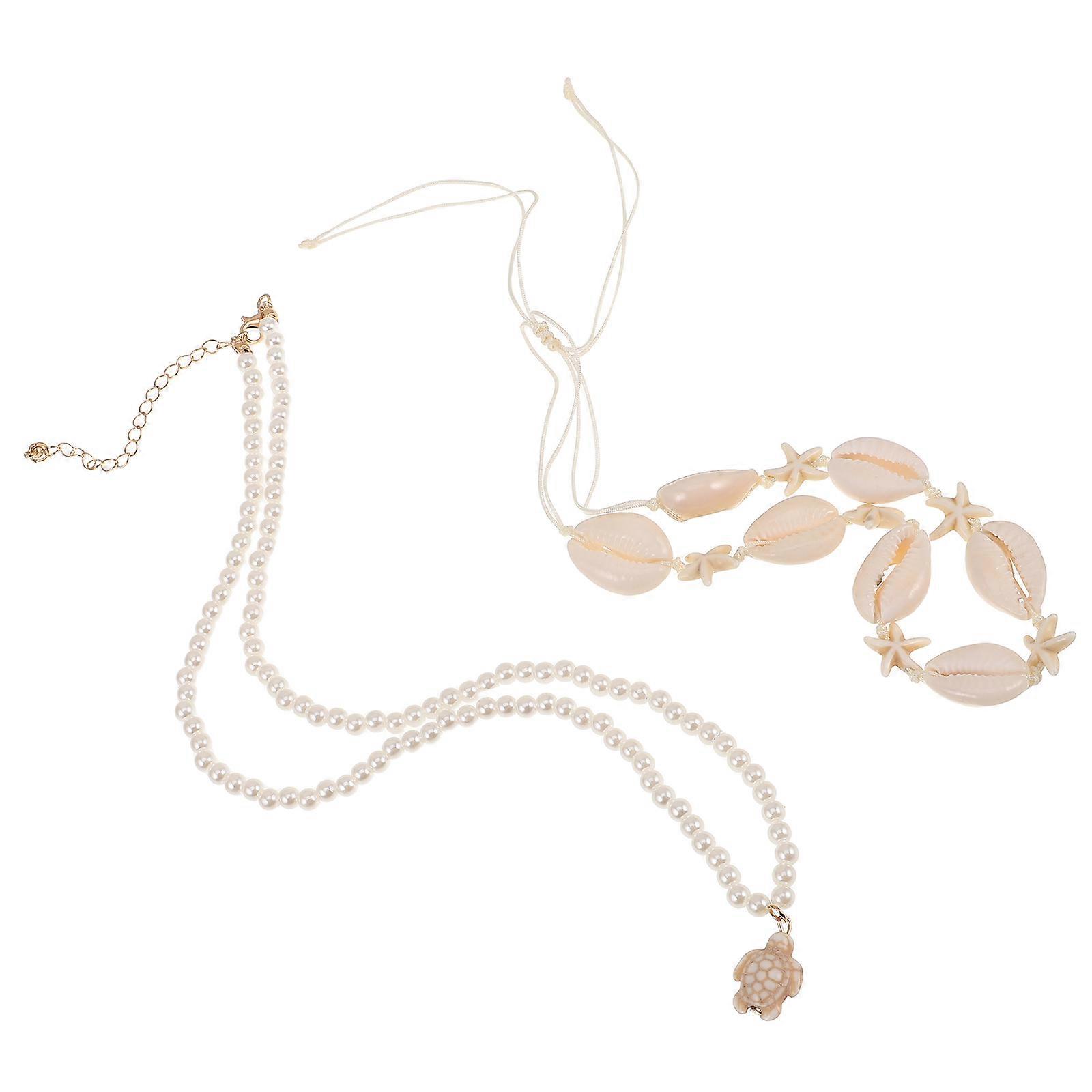 Double Layer Shell Necklace for Women Turtle Pendant for 3Pcs Summer Accessory