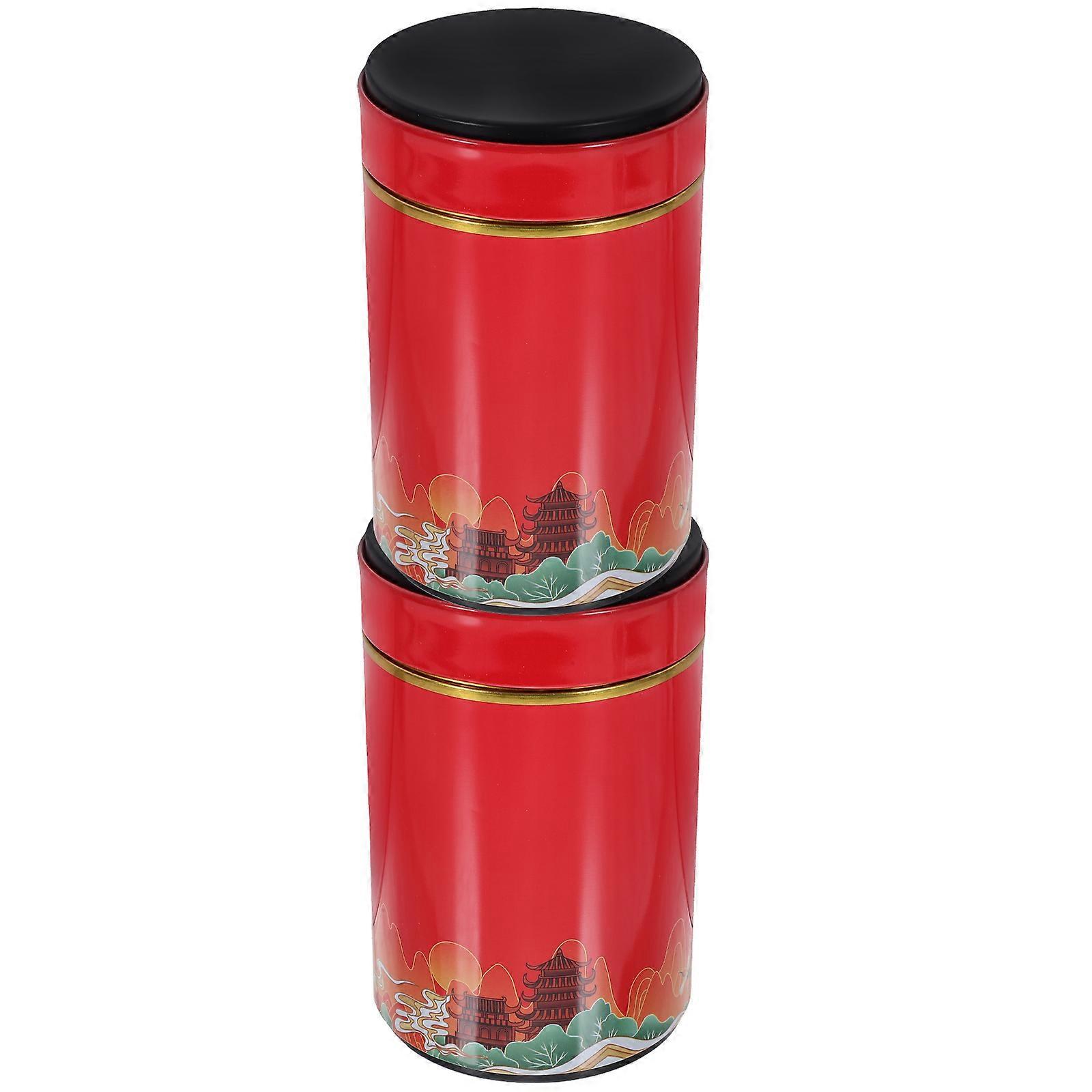 Chinese Style Tea Storage Canister Tinplate for Storage 8Pcs Red