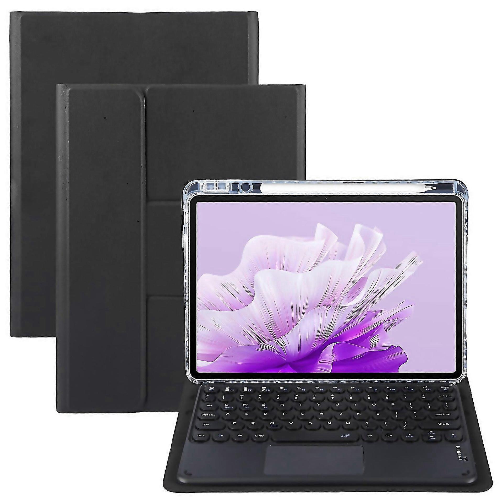 For Round Button Bluetooth Keyboard Rotatable Holder Leather Case With Touchpad