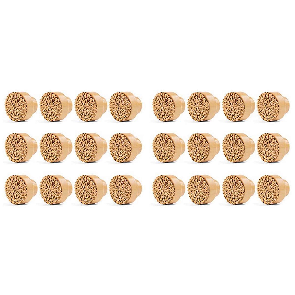 12 Pieces 35mm Boho Dresser Knobs Rattan Knobs with Screws,Nature