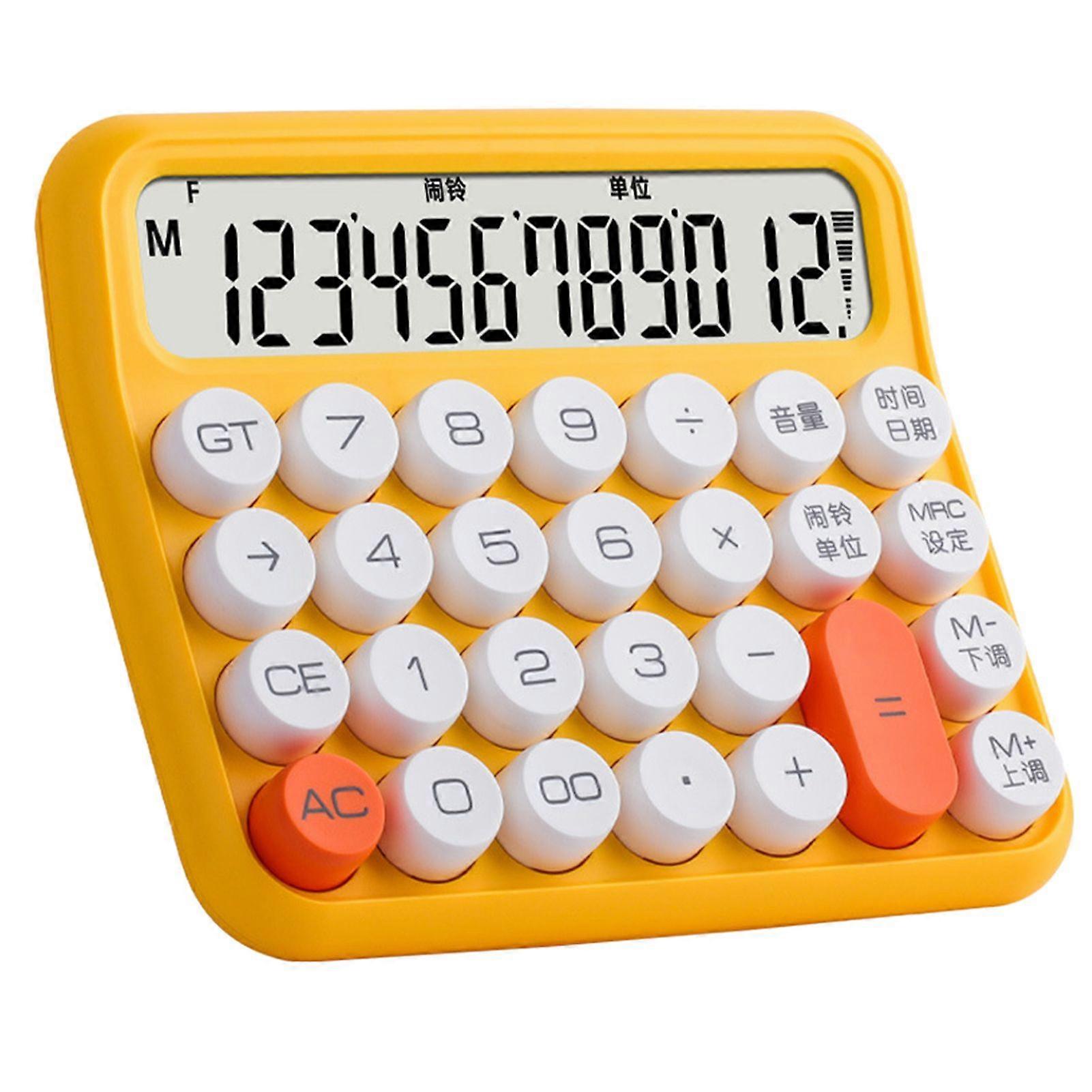 12 Digit Calculator Large LCD Display Big Button Standard Mechanical Switch Calculator for Office School Home Lemon Yellow