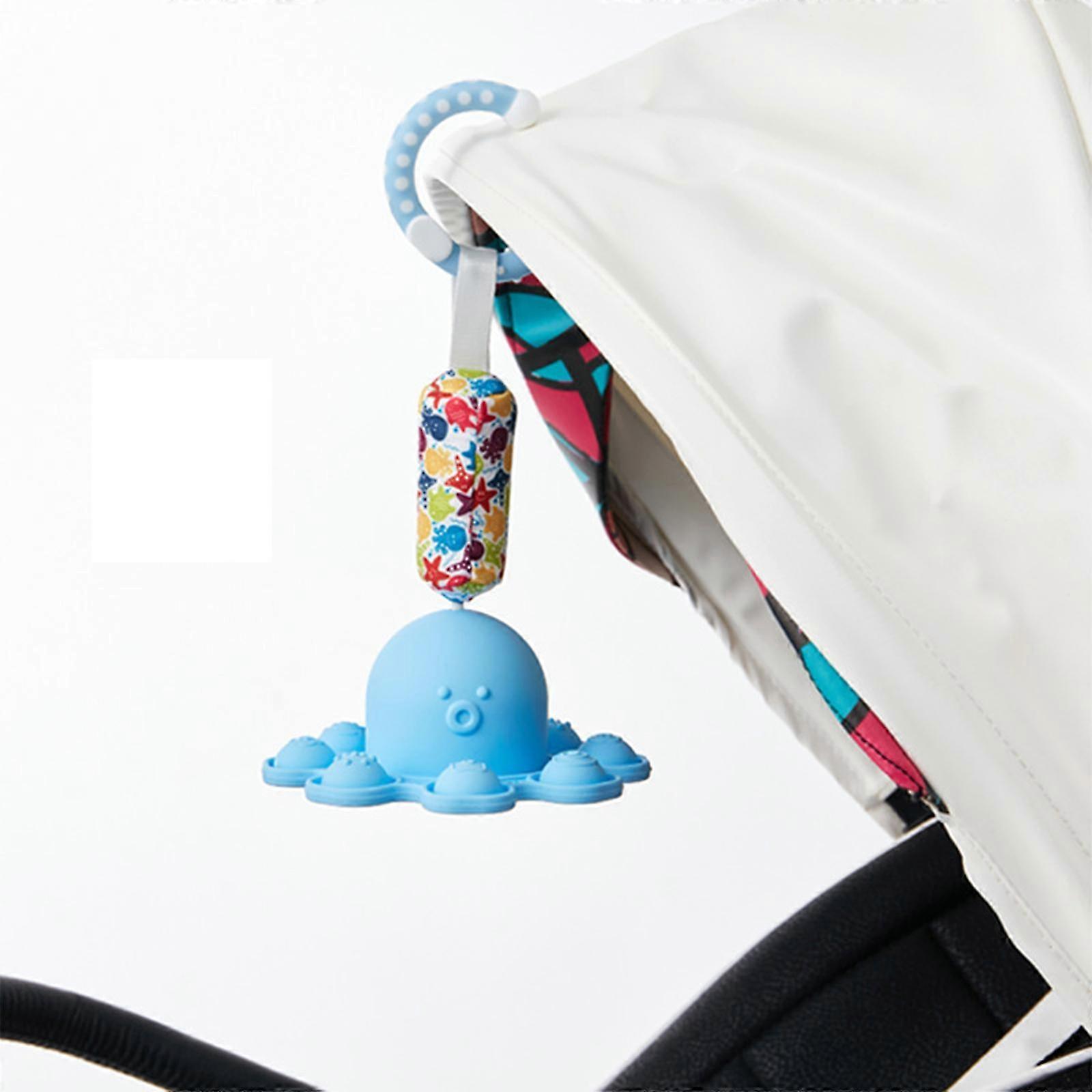 Baby Soft Hanging Rattle Crinkle Squeaky Toy Animal Ring Plush Stroller Infant--Blue