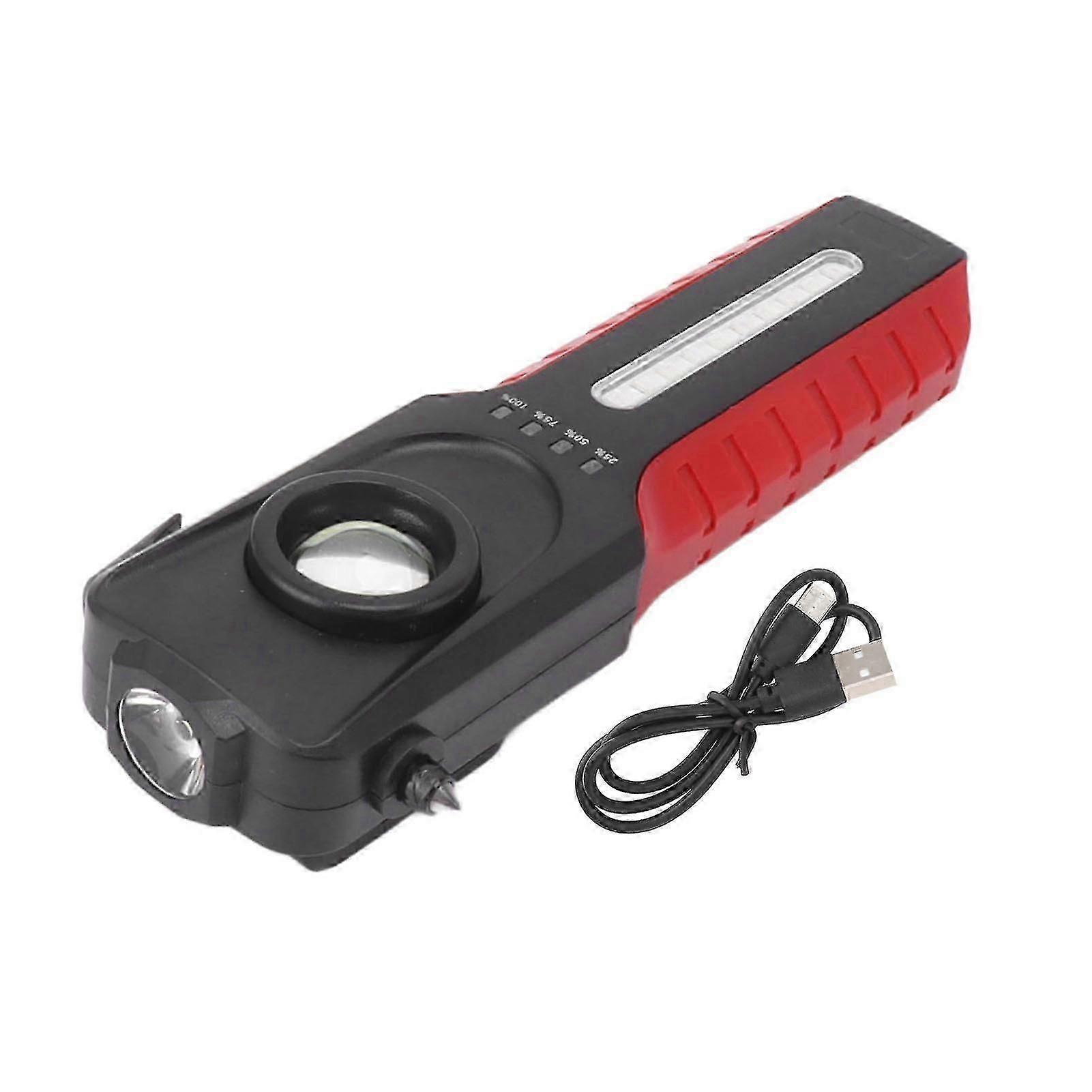 LED Handheld Work Light Multi-Function Magnetic Inspection Lamp Type-C Rechargeable Built-In Battery Car Safety Hammer Red Portabl