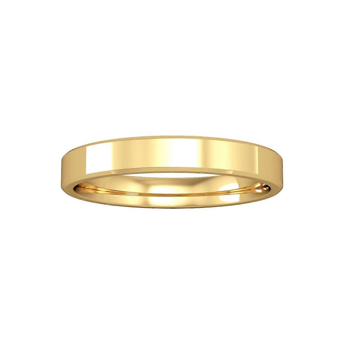 Κοσμήματα Λονδίνο 9ct κίτρινο χρυσό-3mm βασική επίπεδη-δικαστήριο Λοξόσυρτη μπάντα δέσμευση/δαχτυλίδι γάμου