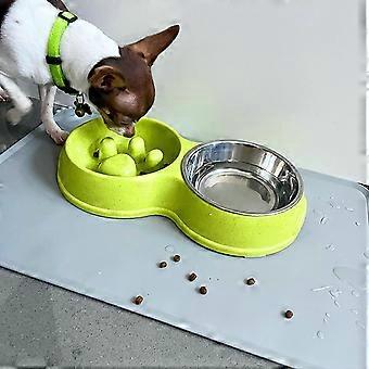 Dual Slow Feeder - Food and Water Maze Interactive Bowl for Pets - Ideal for Small to Medium Dogs, Puppies, Cats - Removable Stainless Steel Bowl - No