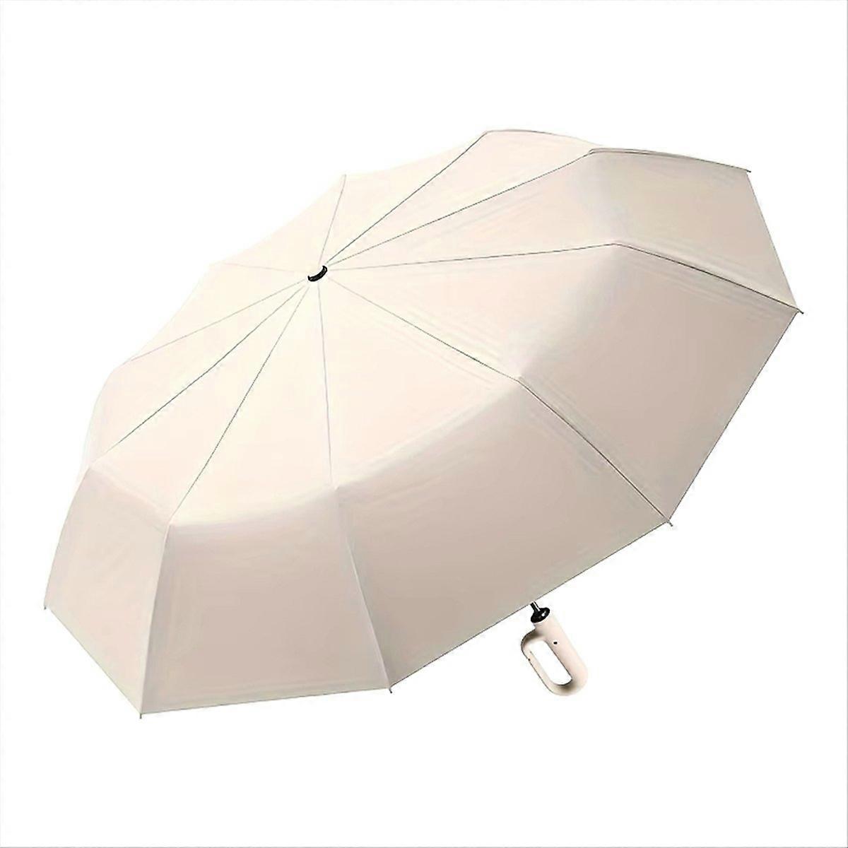 Automatic Folding Umbrella with Hook Handle Rainproof, White