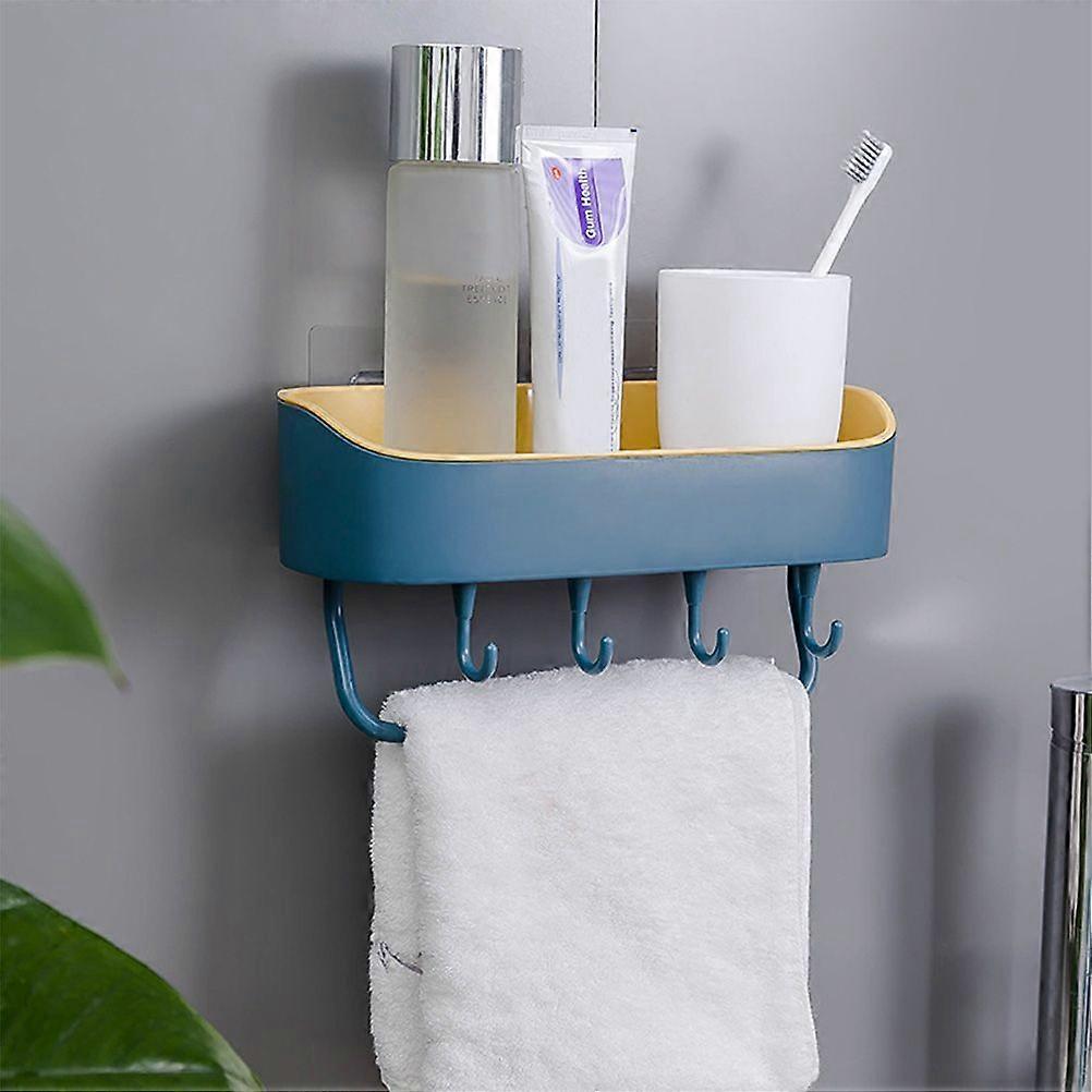 Wall-mounted Storage Rack Self-adhesive Drain Shelf Organizer for Kitchen Bathroom (Blue)