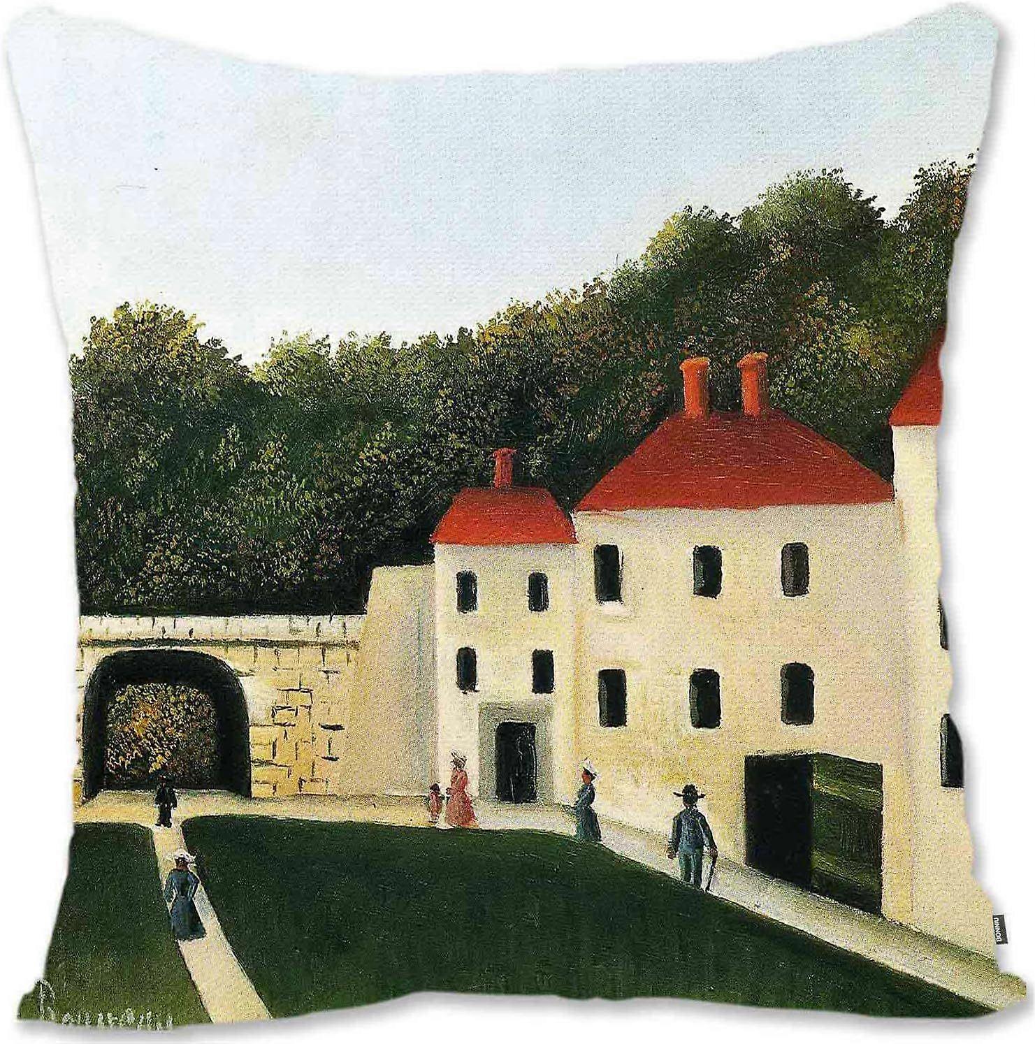 h347装飾的なスロー枕カバー身廊アートアート - ルソー - 父ジュニエのキャリオールHR-公園のウォーカーHR (a1-915)lm347