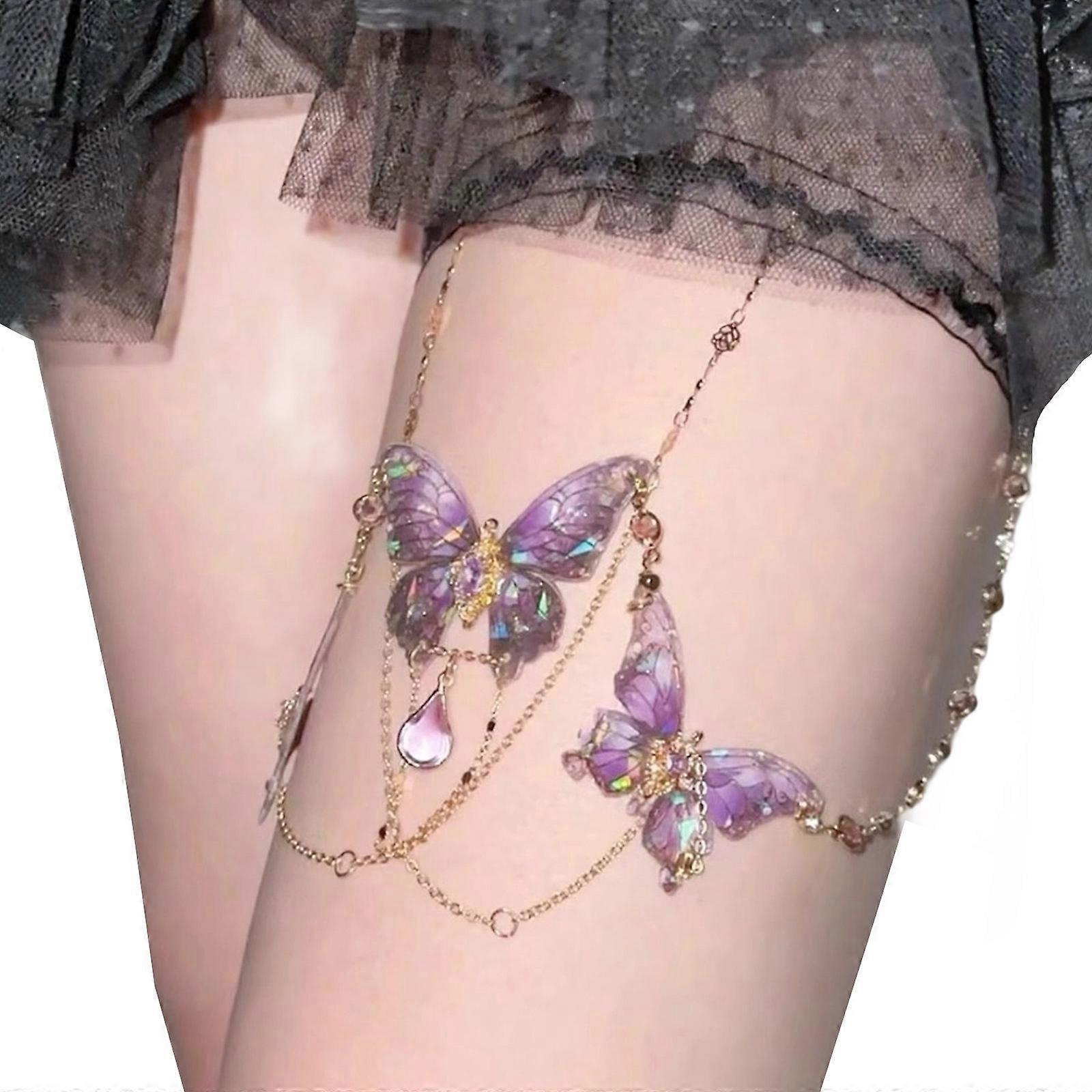 Elegant Purple Butterfly Ankle Chain With Delicate Fringe Accents For Dynamic Movement And Stylish Party Occasions Multicolor