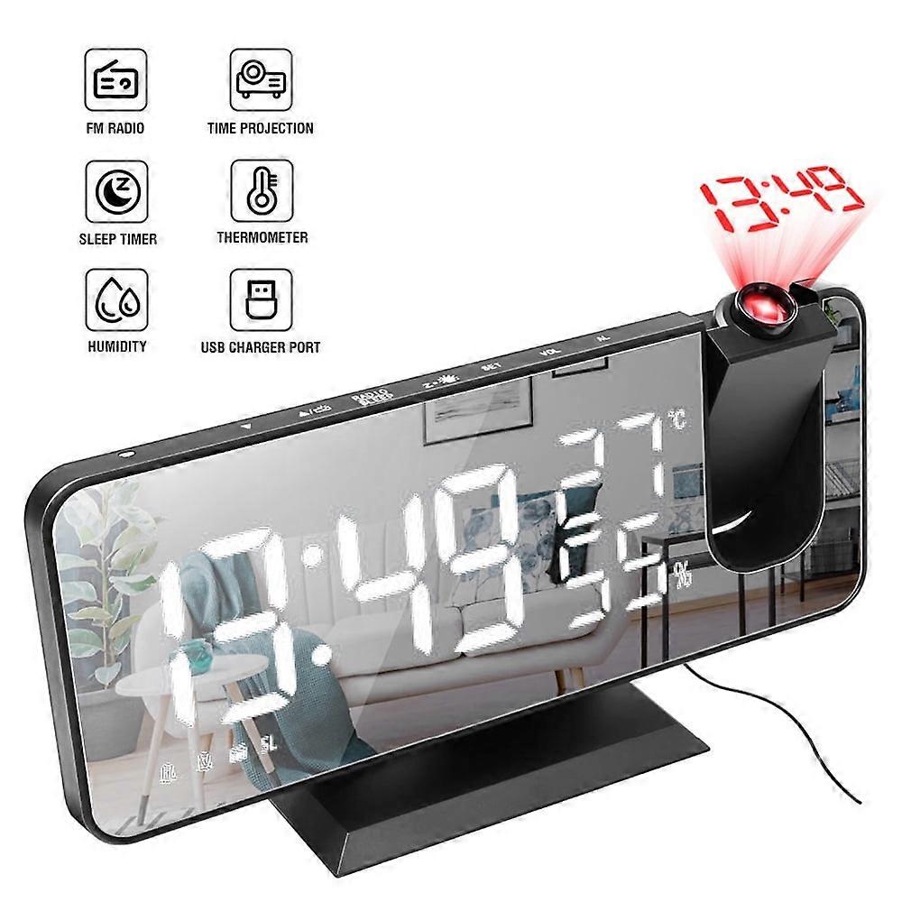 Projection Alarm Clock, Mirror LED Digital Alarm Clock with USB Charging Port, 12/24H, Snooze, 3 Levels of Brightness, 1Pcs