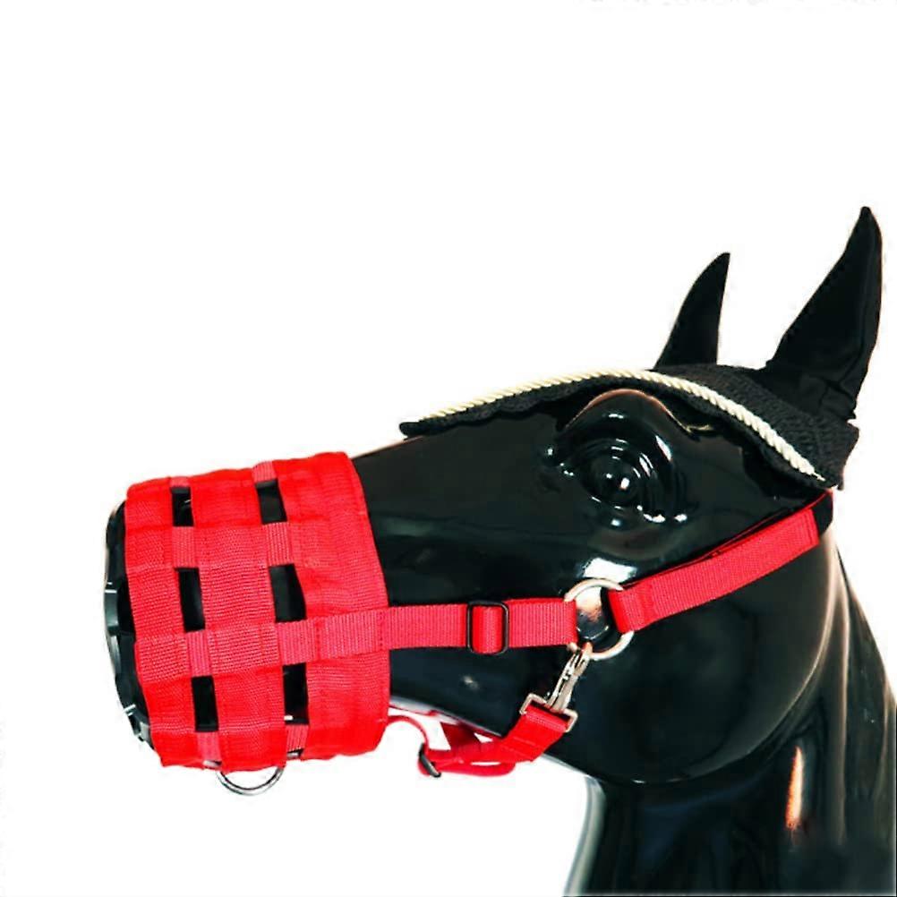 Grazing Muzzle With Thick Nylon Webbing, Anti Bite Muzzle, PU Leather Cushion, For Senior Horses, Red #26