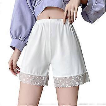 Breathable Lace Embellished Panties Safety Shorts No Roll Waistband Daily Wear And Sleepwear Underpants For Ladies  White XL