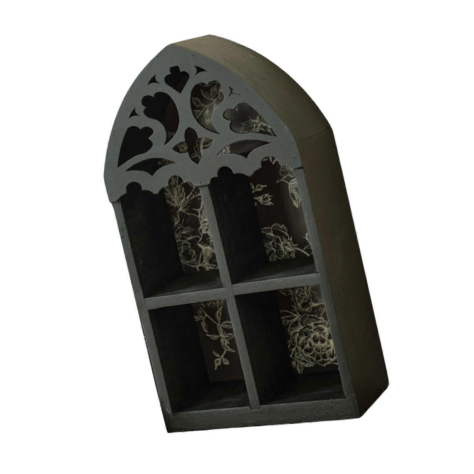 Victorian Styles Wood Display Shelf With Intricate Gothics Pattern MultiLayer Crystal Home Decors Accent Unique Gift Multicolor