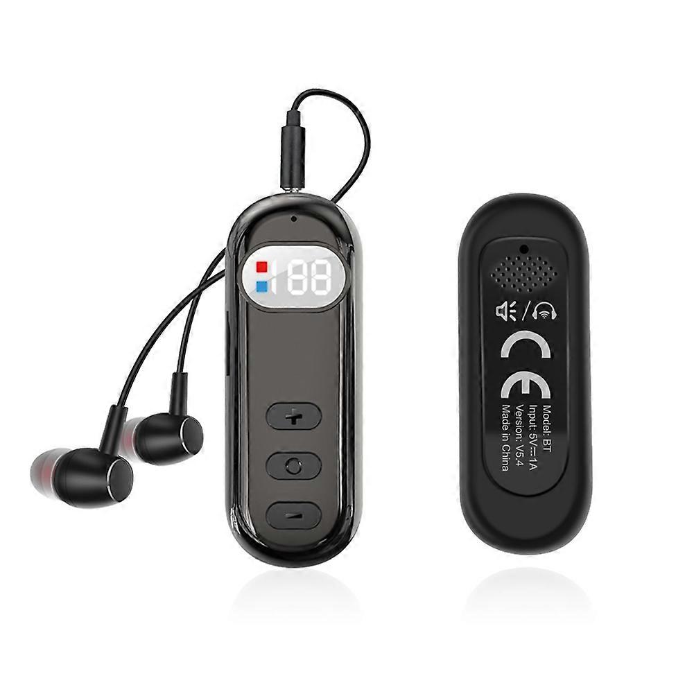 2 in 1 Wireless Lavalier Car Bluetooth Receiver Adapter with Digital Display Card Slot and External Headphone Speaker