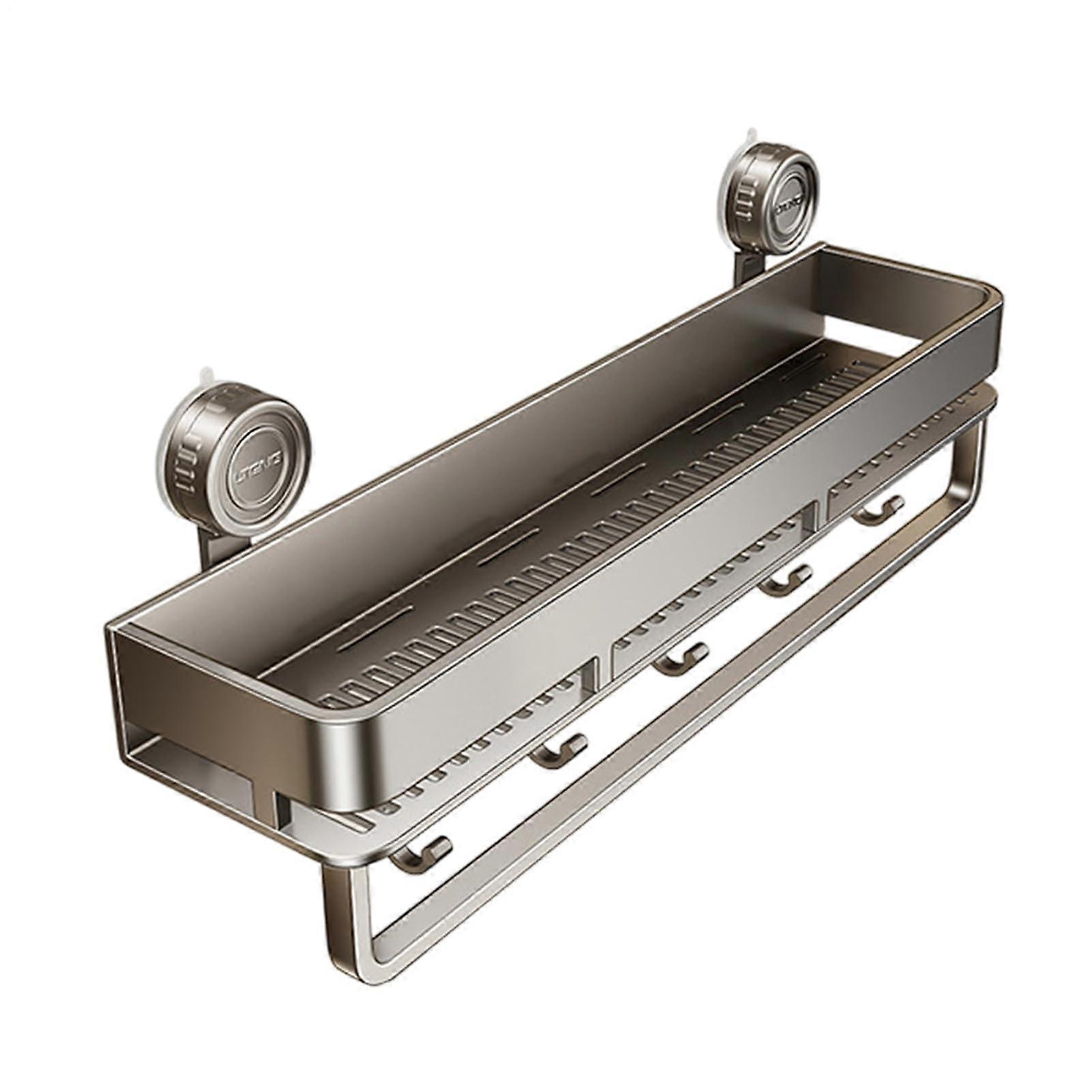 Shower Caddy with Suction Cup and 5 Hooks, Wall Mounted Bathroom Shelf for Shampoo, Soap, Sponges