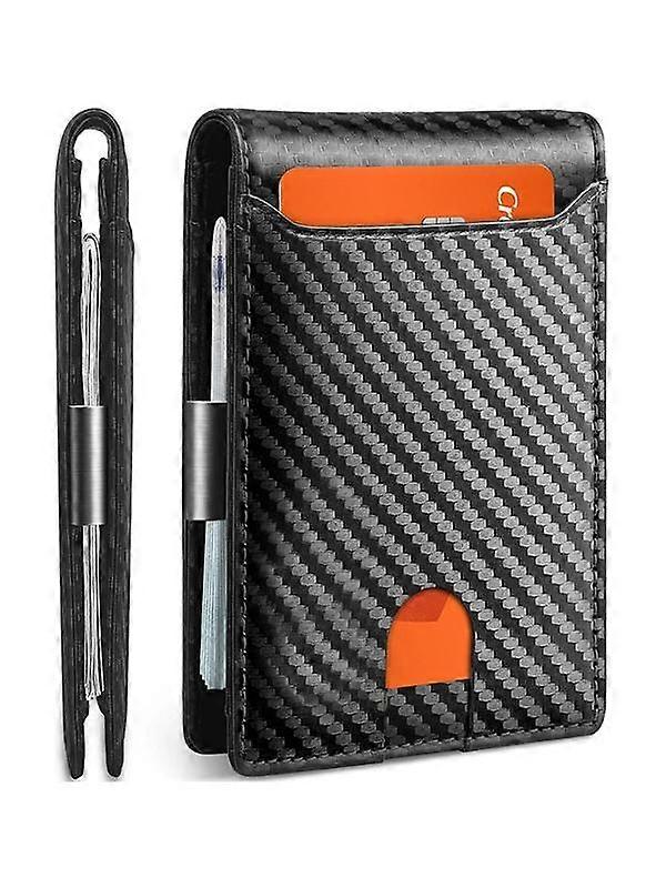 Men's Carbon Fiber Pattern Bifold Wallet with Pen Holder, Minimalist PU Leather Double Fold Wallet with RFID Blocking Technology, Ideal Perf