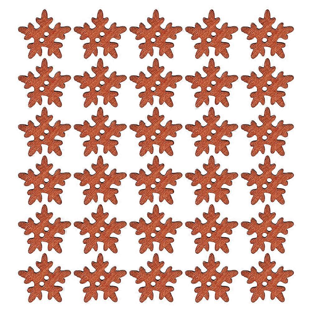 Brown Wood Snowflake Buttons for Decoration Use 50Pcs DIY Crafts