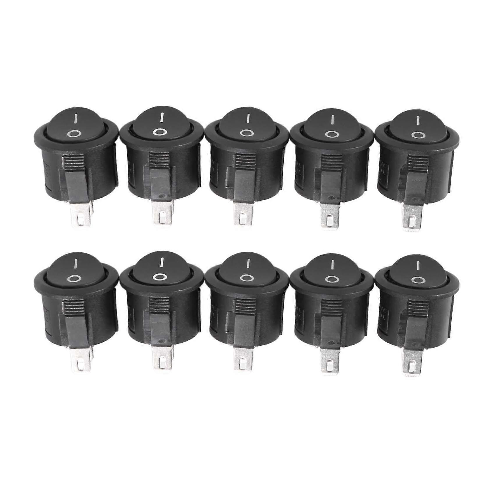 10 Pcs SPST Black Button On/Off Round Rocker Switch AC 6A/125V 3A/250V
