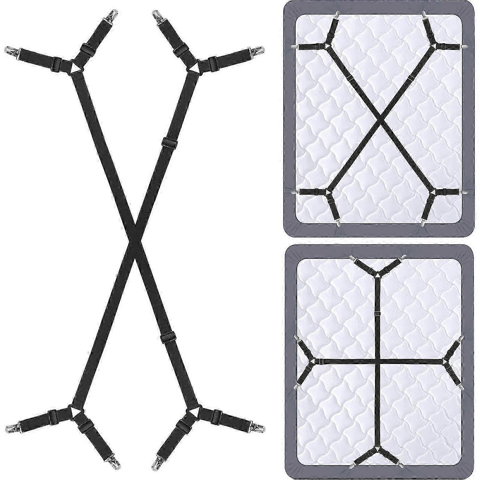 2 Pcs Adjustable Elastic Bed Sheet Straps - Crisscross Clips for Secure Fitting