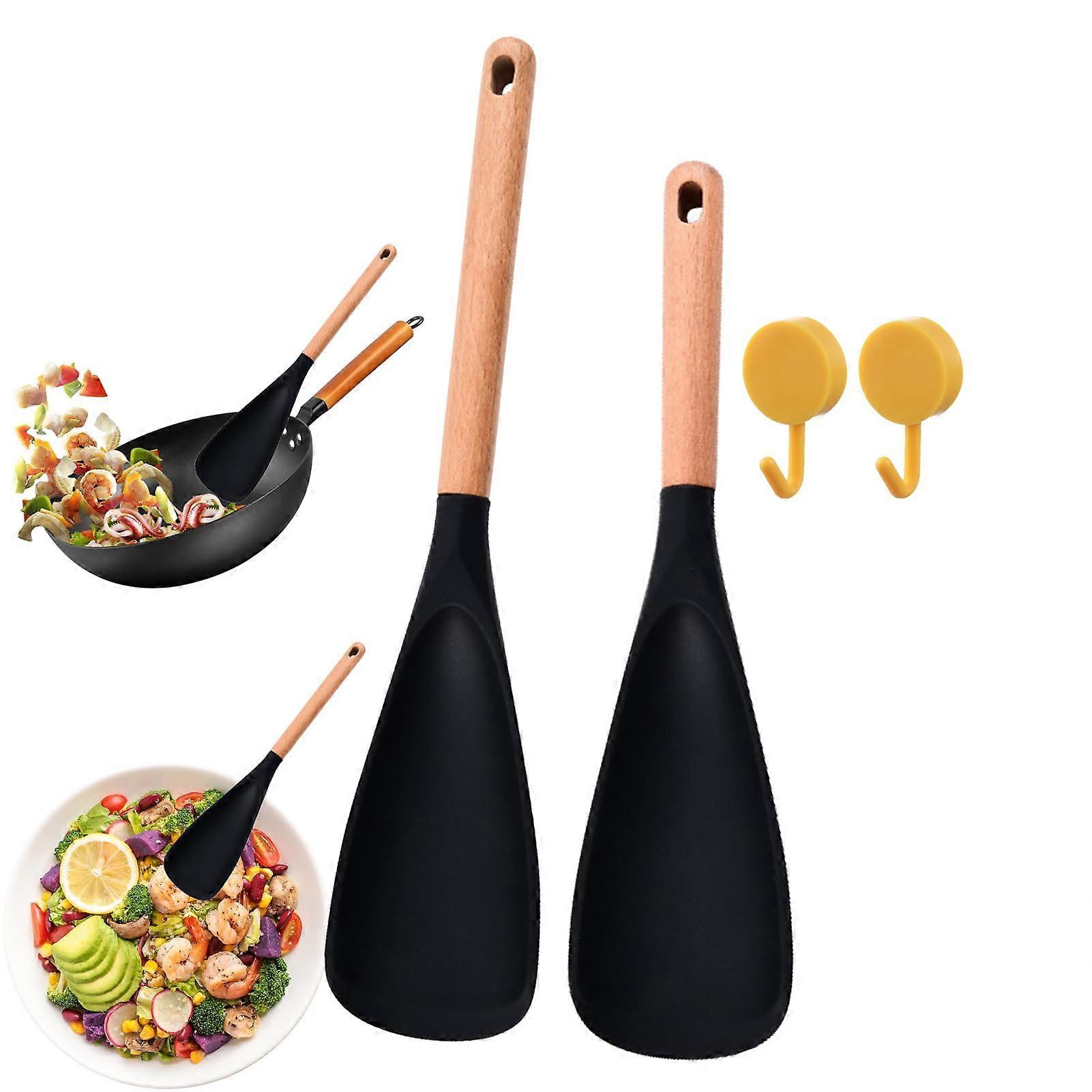 Silicone Cooking Spoon Heat Resistant 480°F with Ergonomic Wooden Handle for Nonstick Cookware