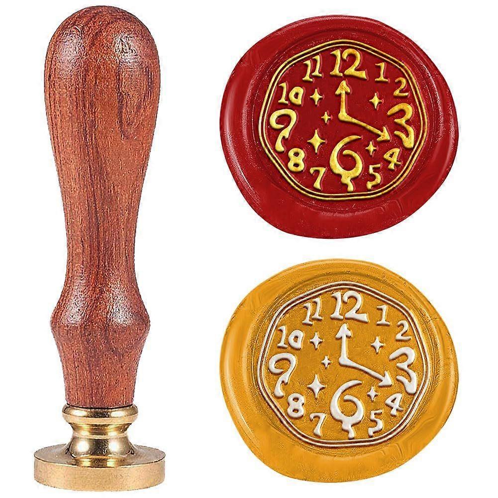 Magic Clock Wax Seal Stamp Vintage Embossed Stamp Sealing Removable 1" Brass Sealing Wax Head with Wooden Handle for Invitations Greeting Card Envelop