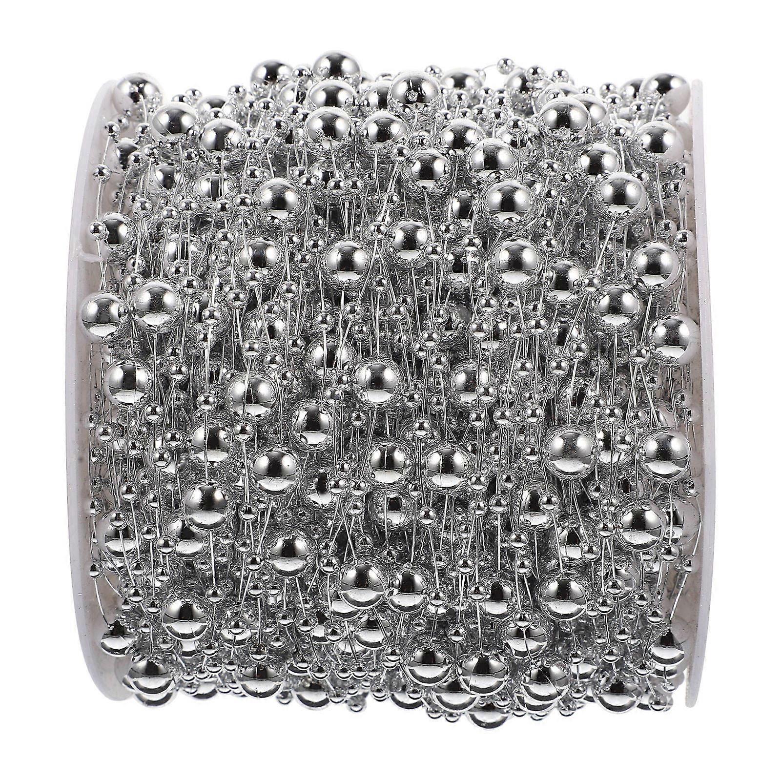 Silver Pearl Beads Chain for Decoration Use 1 Roll of Artificial String