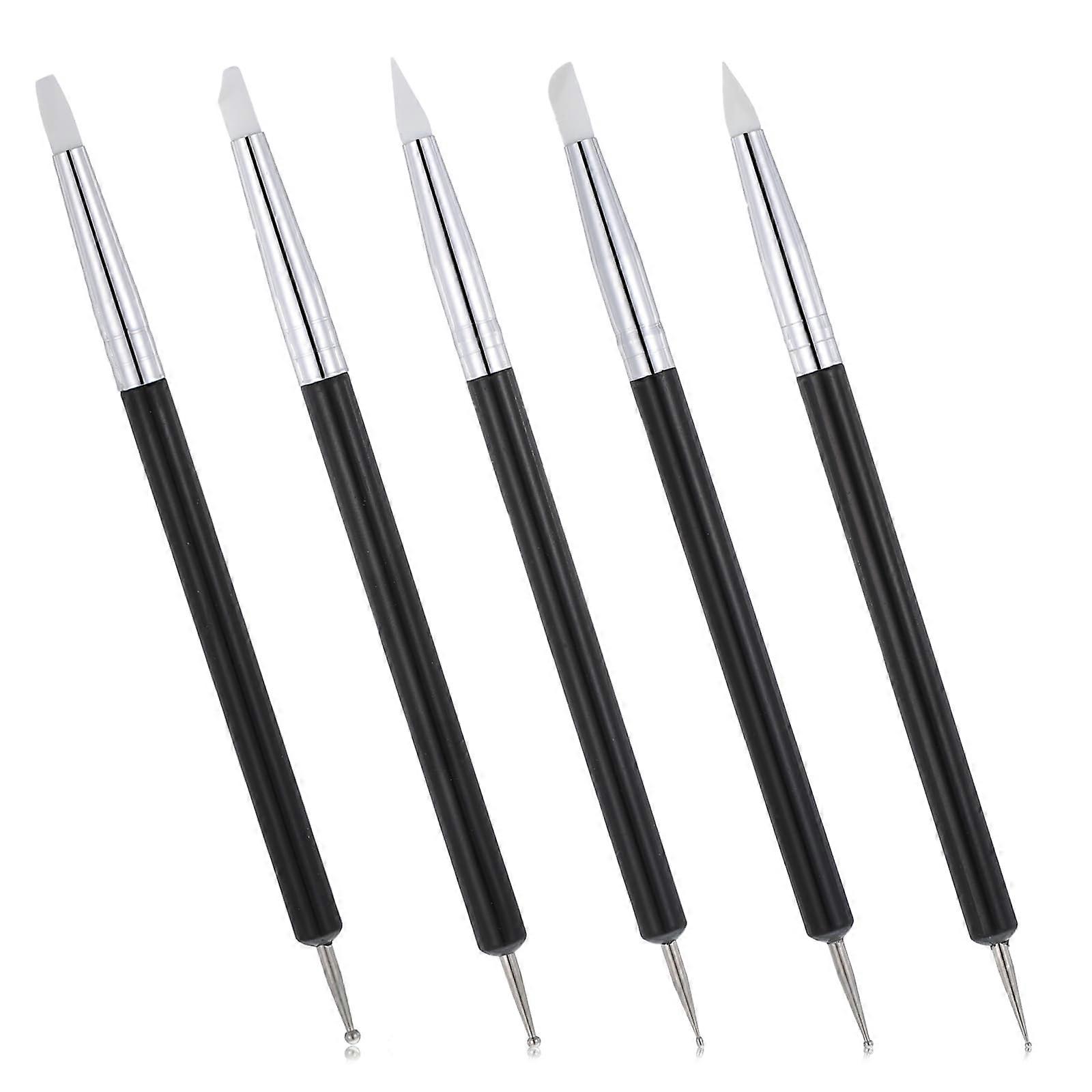 5 Pcs DualEnded Nail Art Dotting and Silicone Sculpting Tools Set with Precision Tips Black