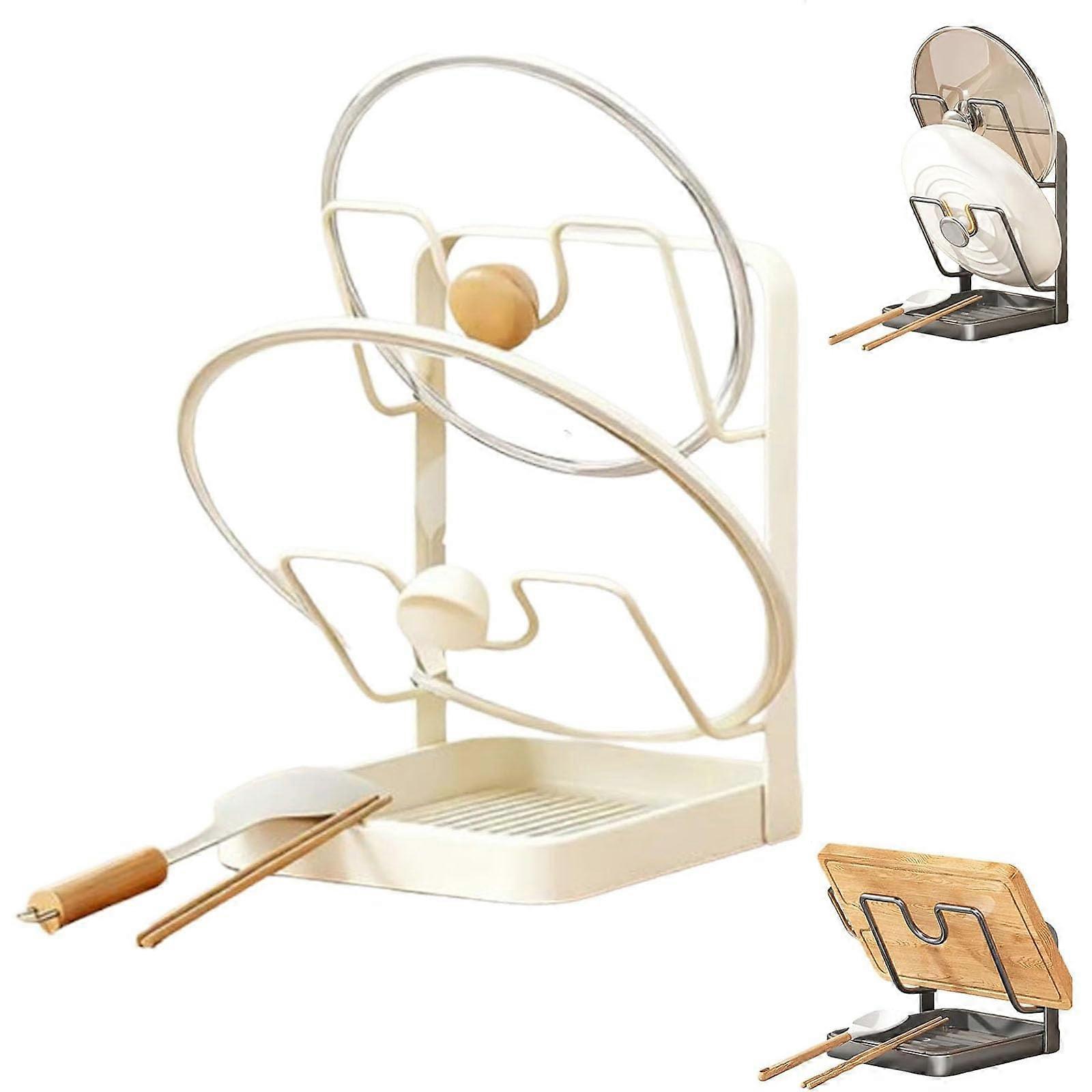 2Layer Pot Lid Organizer with Drip Tray, SpaceSaving Kitchen Lid Holder and Utensil Storage Rack