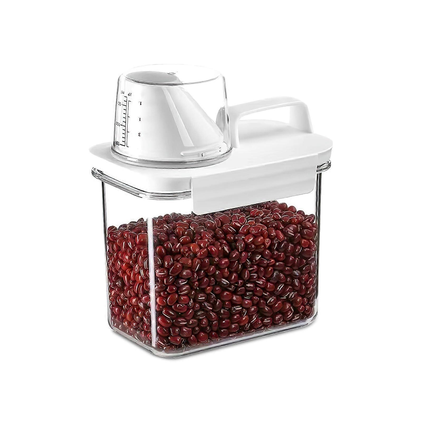 Airtight Cereal and Rice Storage Container with Measuring Cup, Handle, 1100ML Capacity
