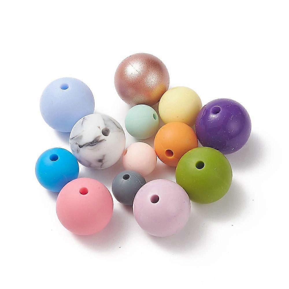 Silicone Beads Round Mixed color 9~15mm Hole: 2mm