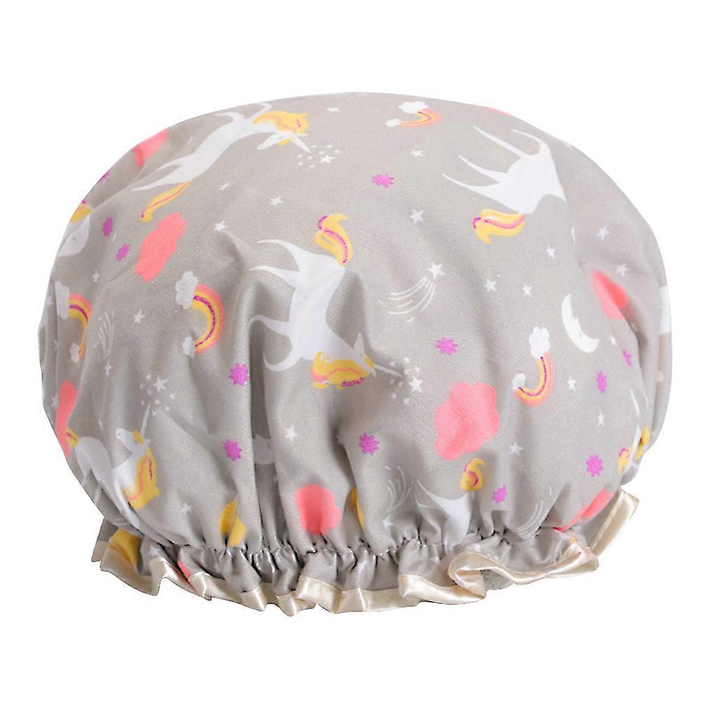 Shower Cap Waterproof Bath Hat Unicorn Shape Grey Double Layer For Showering 1Pack