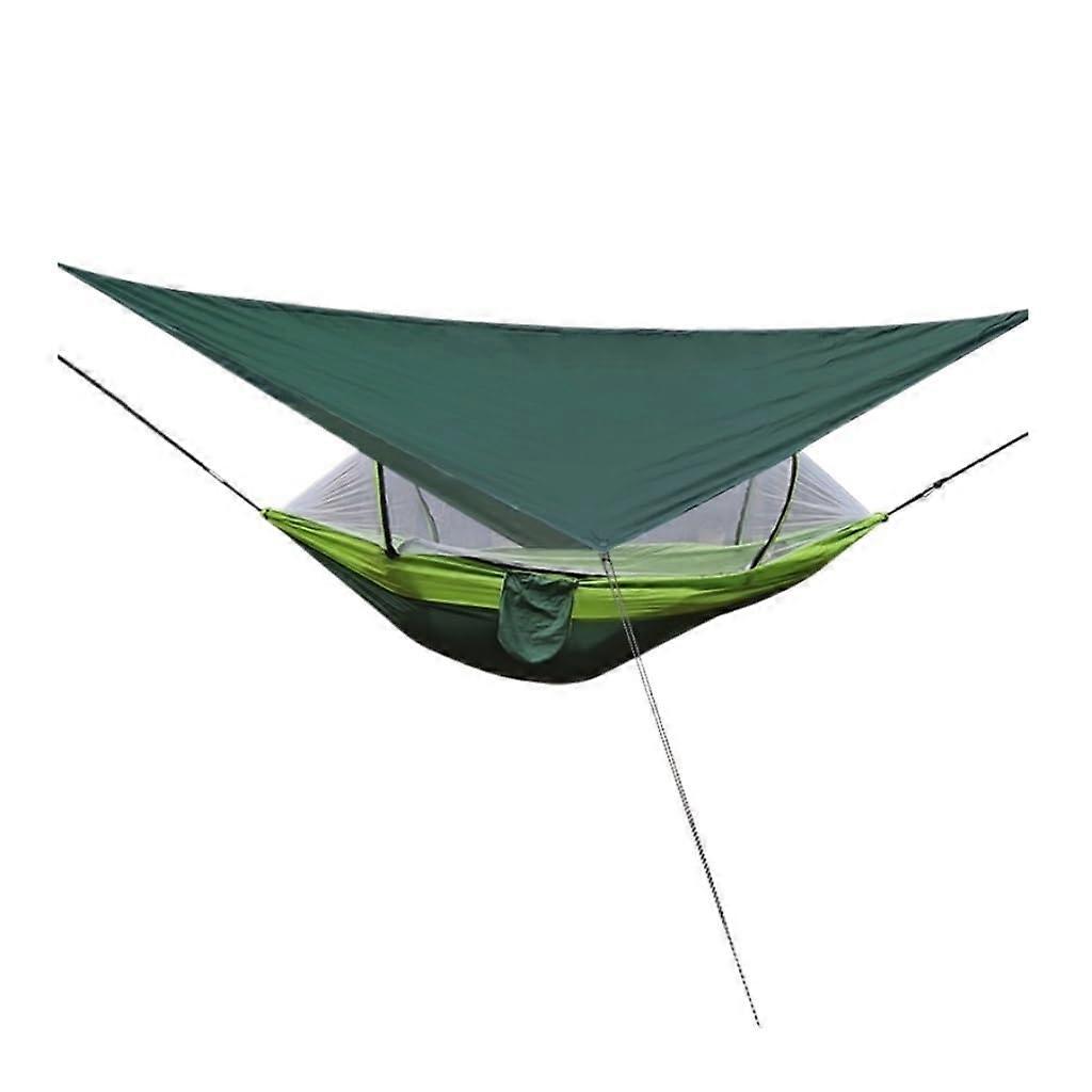 Camping Hammock with Mosquito Net Canopy, Quick Setup Parachute Fabric, Large Green
