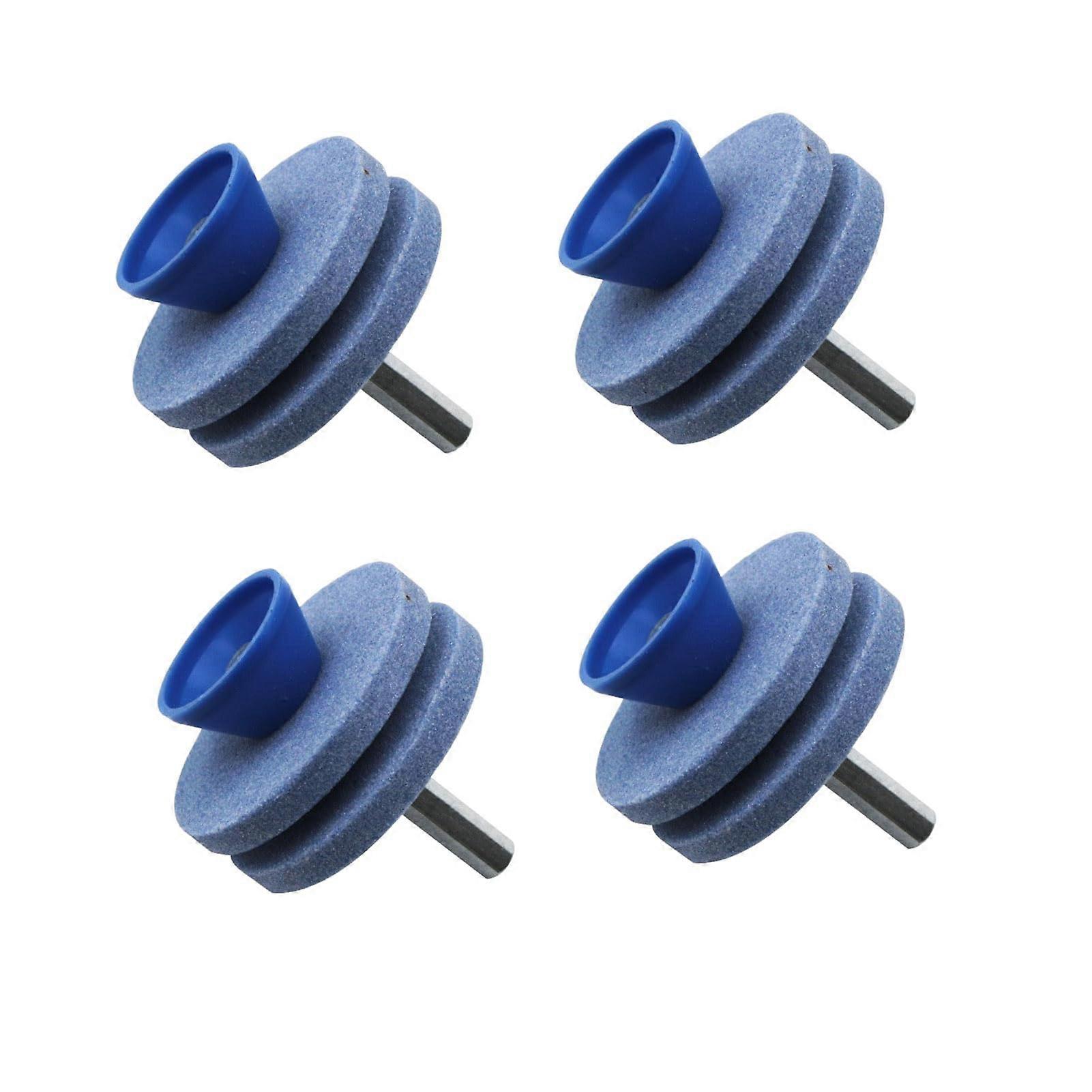 Lawn Mower Blade Sharpener for Power Drill, Durable Corundum 4Pcs Sharpening Kit Double Blue