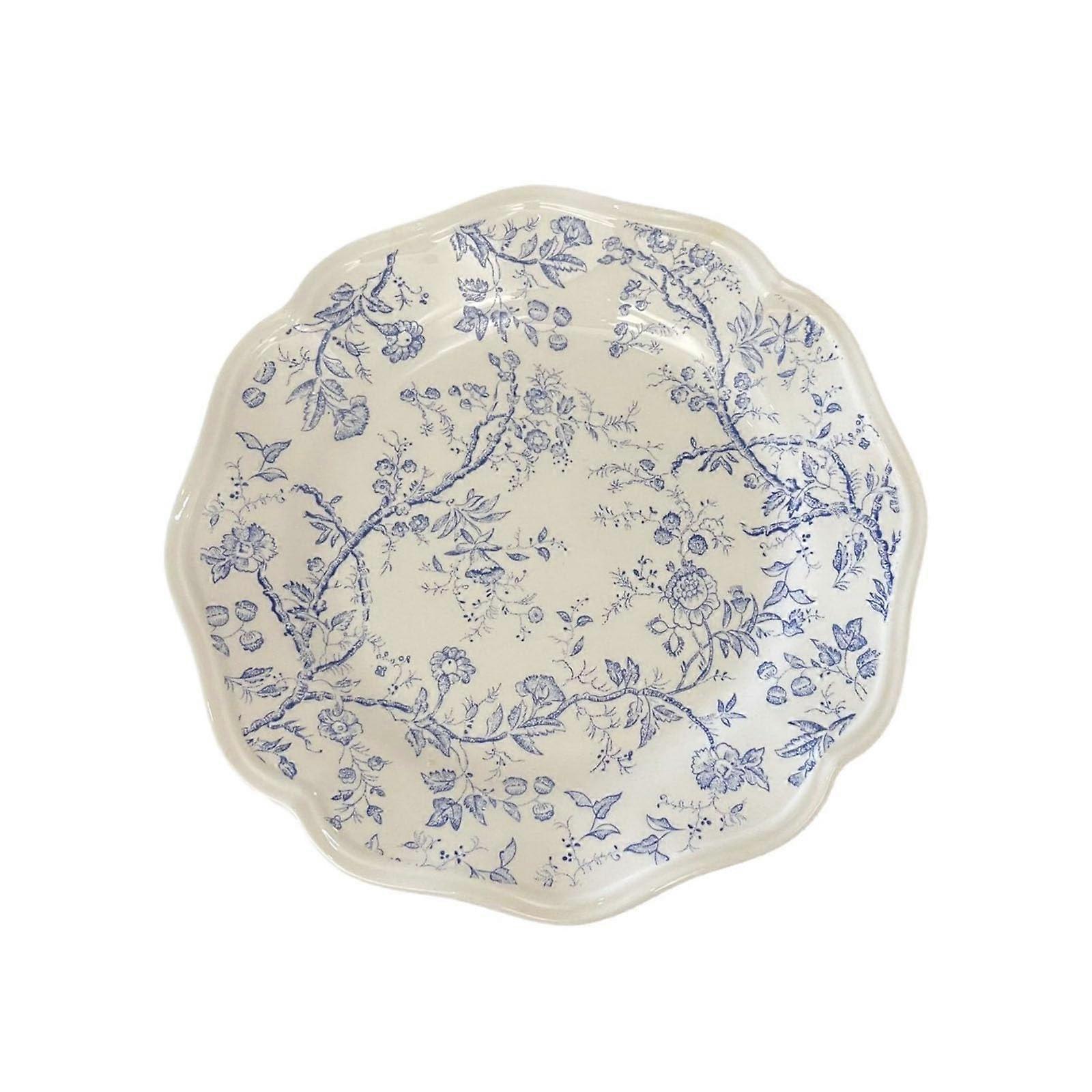 Ceramic Dinner Plates Wavy Edge Stoneware with Floral Pattern Microwave Dishwasher Safe 19x19CM