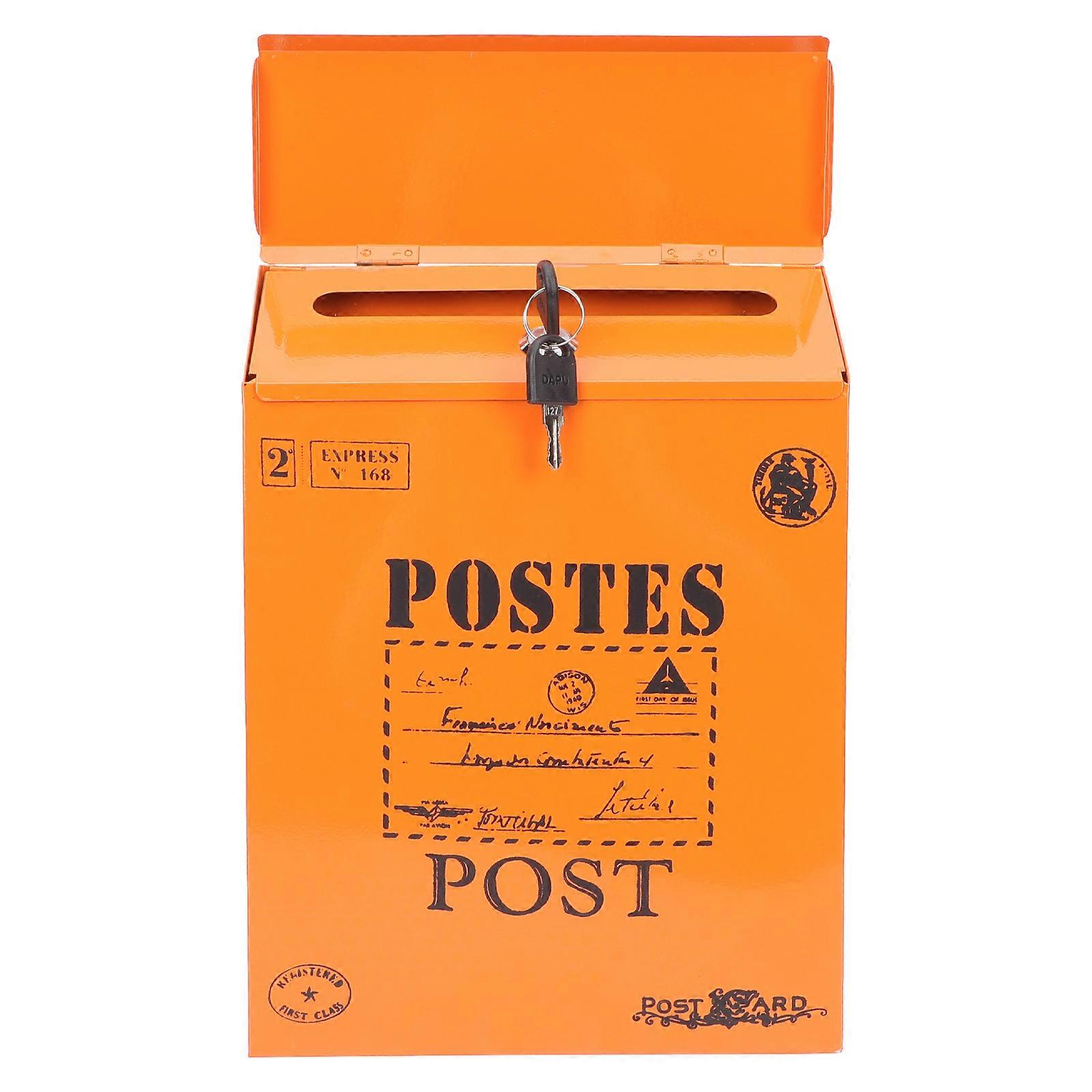 Retro Lockable Letter Box for Storage Use 2Pcs Iron Orange Mailbox