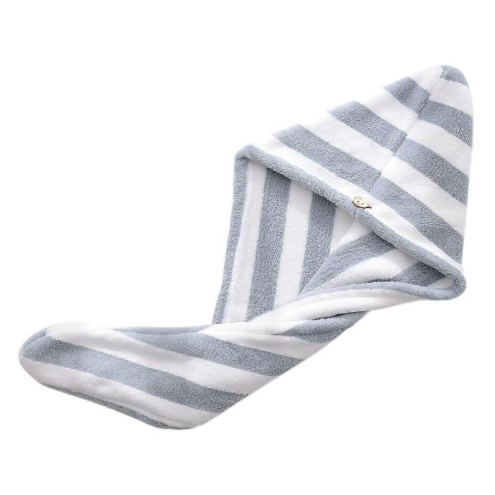 Large Microfiber Hair Towel Wrap with Secure Button Closure, Fast Drying Turban Cap Grey 28x10