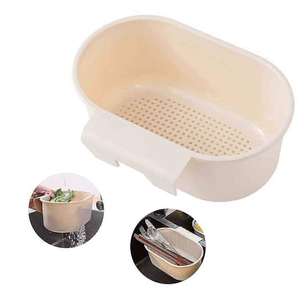 Beige Kitchen Sink Strainer Basket Plastic Food Catcher Block Drain Clogs Multiuse Storage