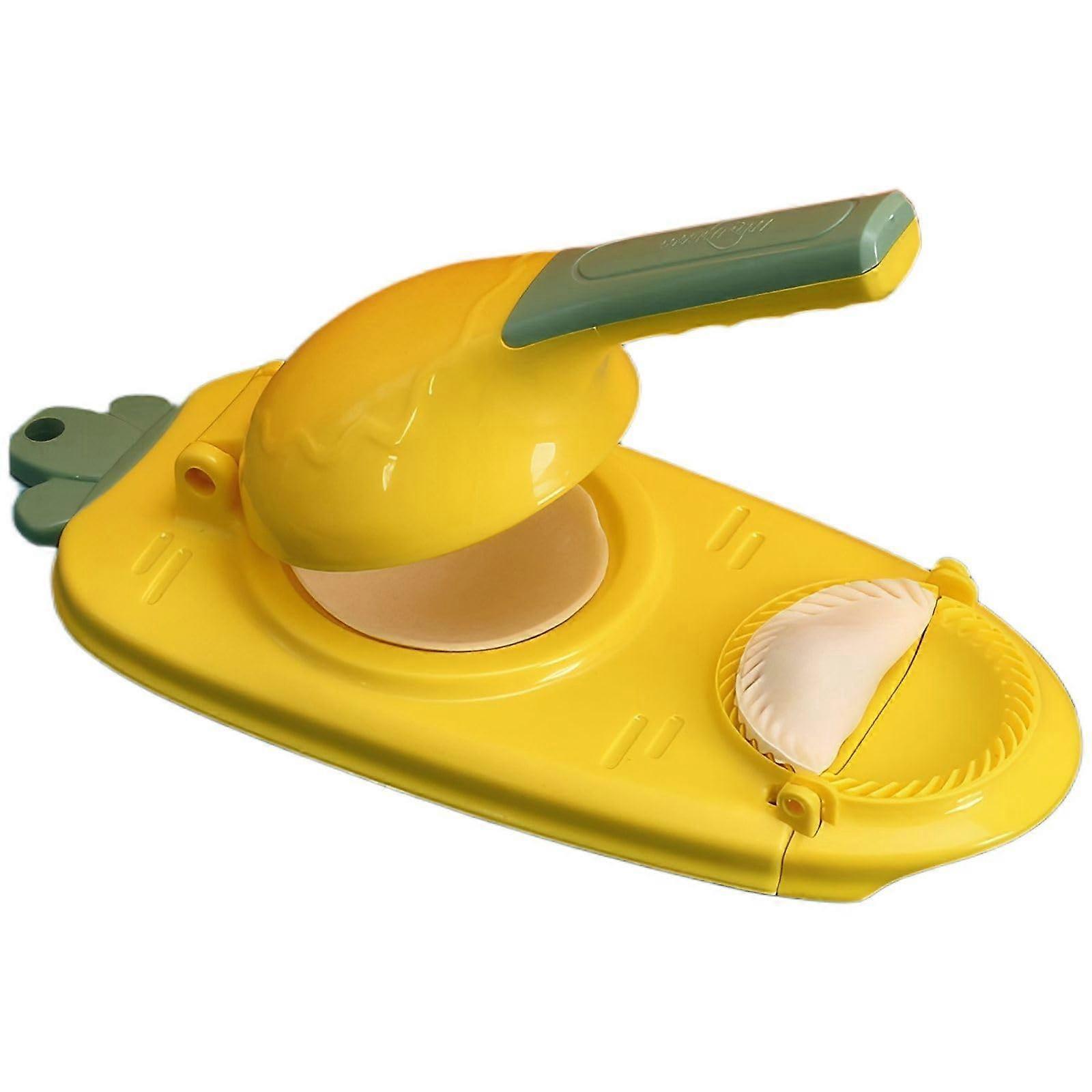 Dumpling Maker with Scraper, Ergonomic Press Tool, Flower Edge Design for Home Kitchen, Yellow