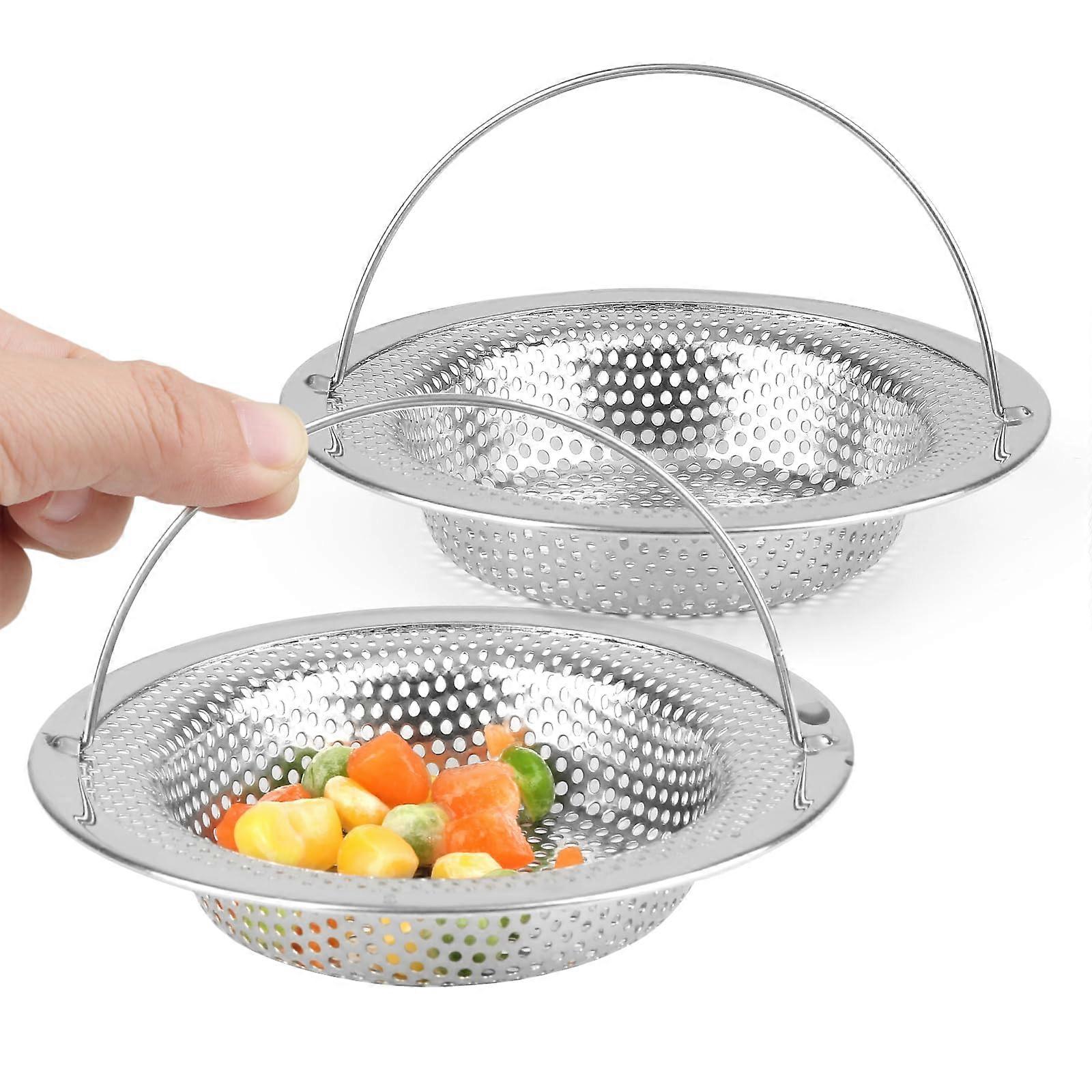 2 PCS Kitchen Sink Strainer with Handle, Stainless Steel AntiClogging Drain Protector 11cm