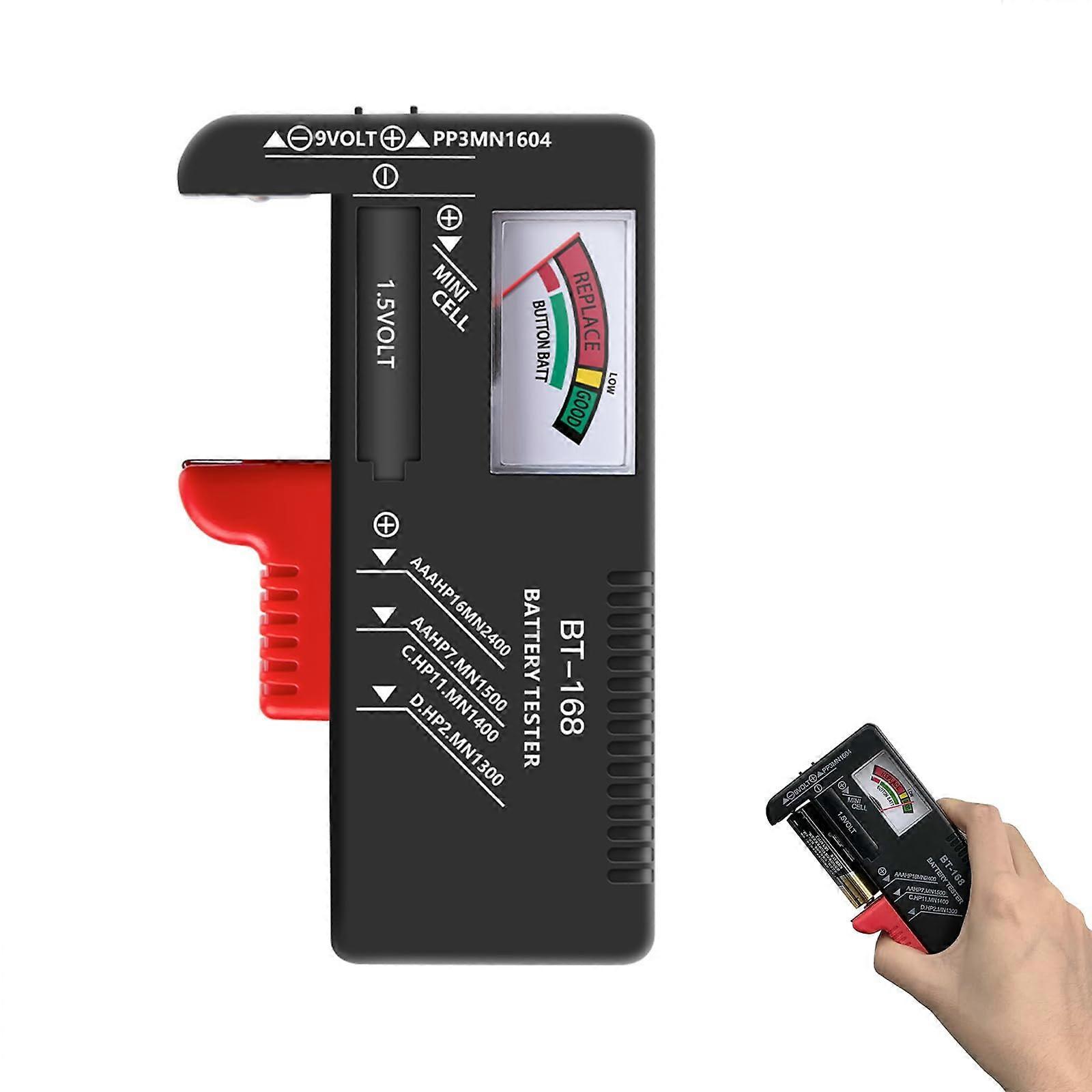 Universal Battery Tester for AA AAA C D 9V and Button Cell, Instant Status, No Power Required