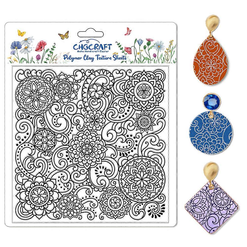 Mandala Polymer Clay Texture Sheets Scroll Pattern Silicone Texture Stamp Clay Texture Mat Modeling Pattern Pad Sheets for Jewelry and Earrings Tools,