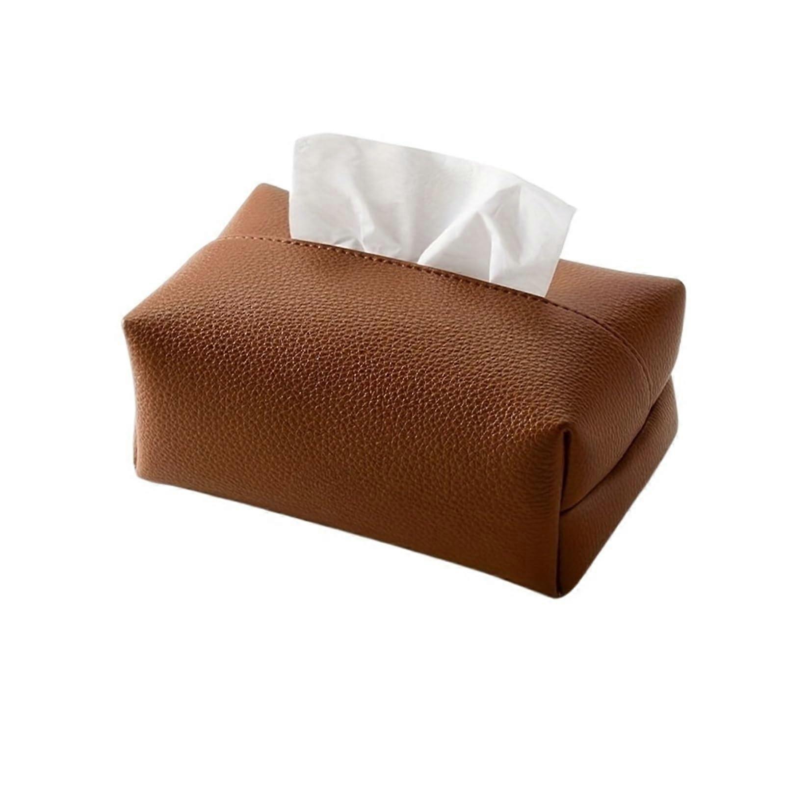 Modern Leather Tissue Box Cover  Caramel Brown Square Design for Bathroom Decor