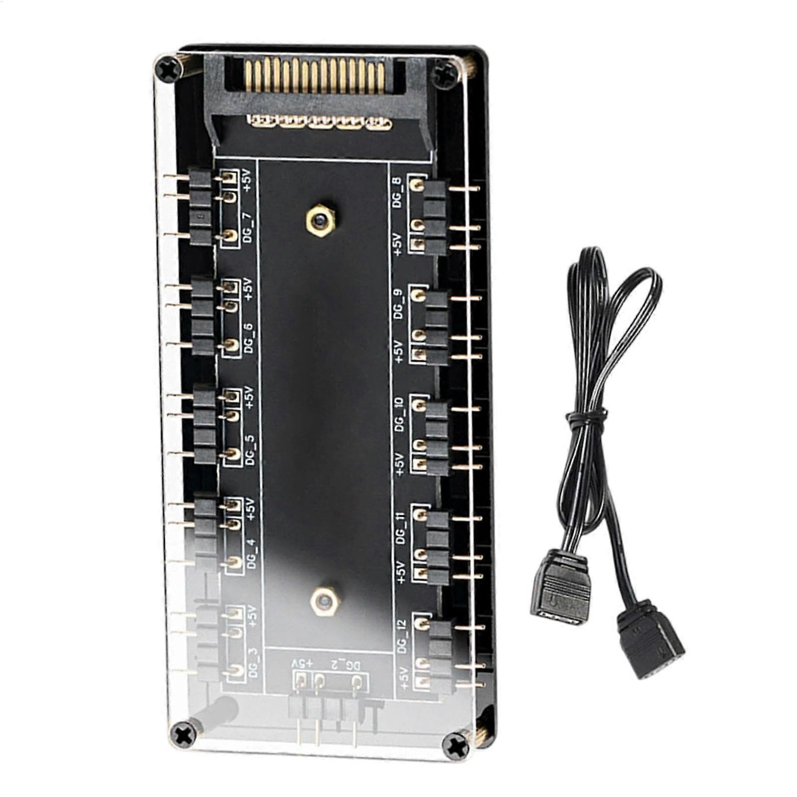 10Port ARGB PC Fan Hub Controller with Lighting Sync, Plug and Play Cooling for Gaming Desktop