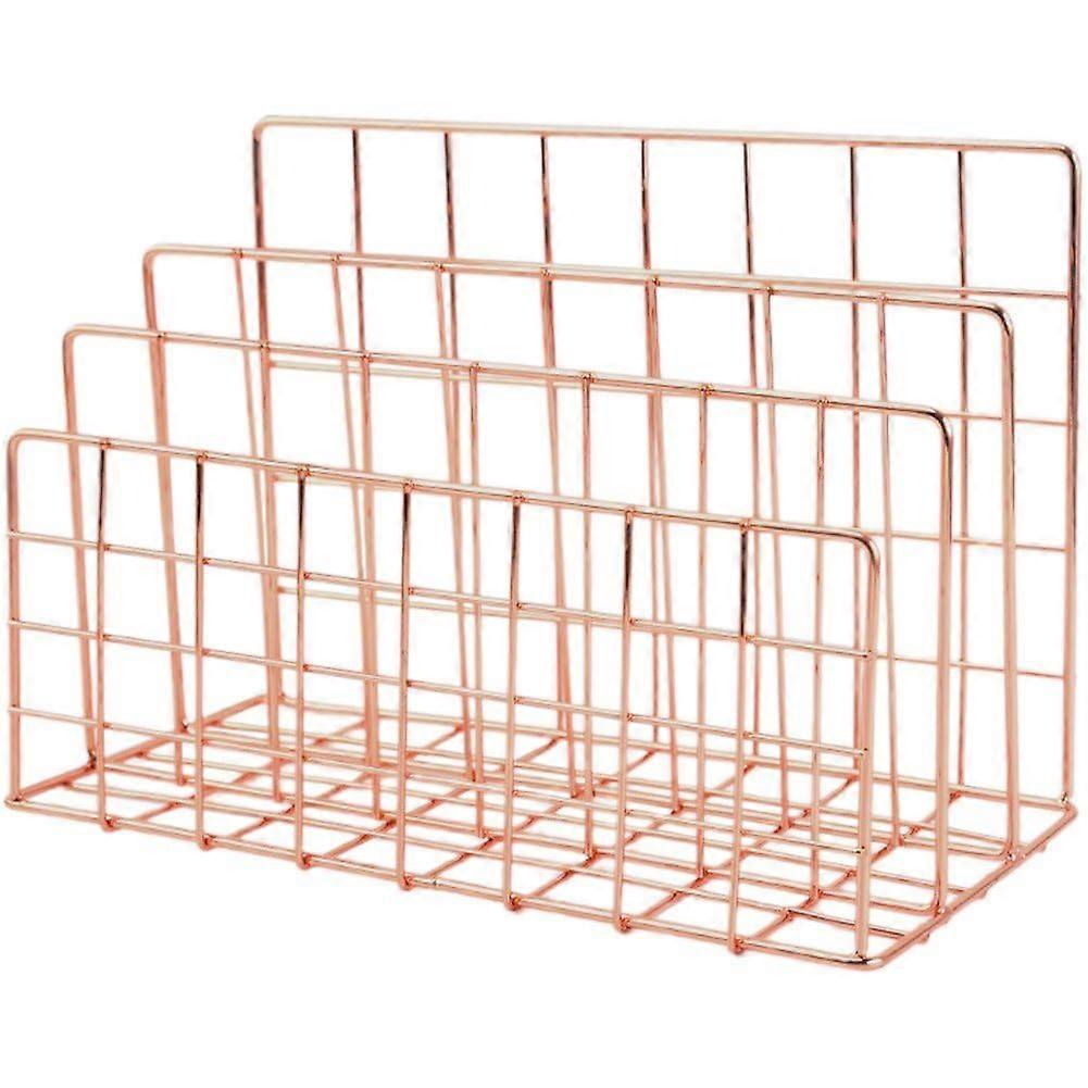 Rose Gold Desk Organizer with MultiSpace NoAssembly Design, RustResistant Iron Book Rack for Office