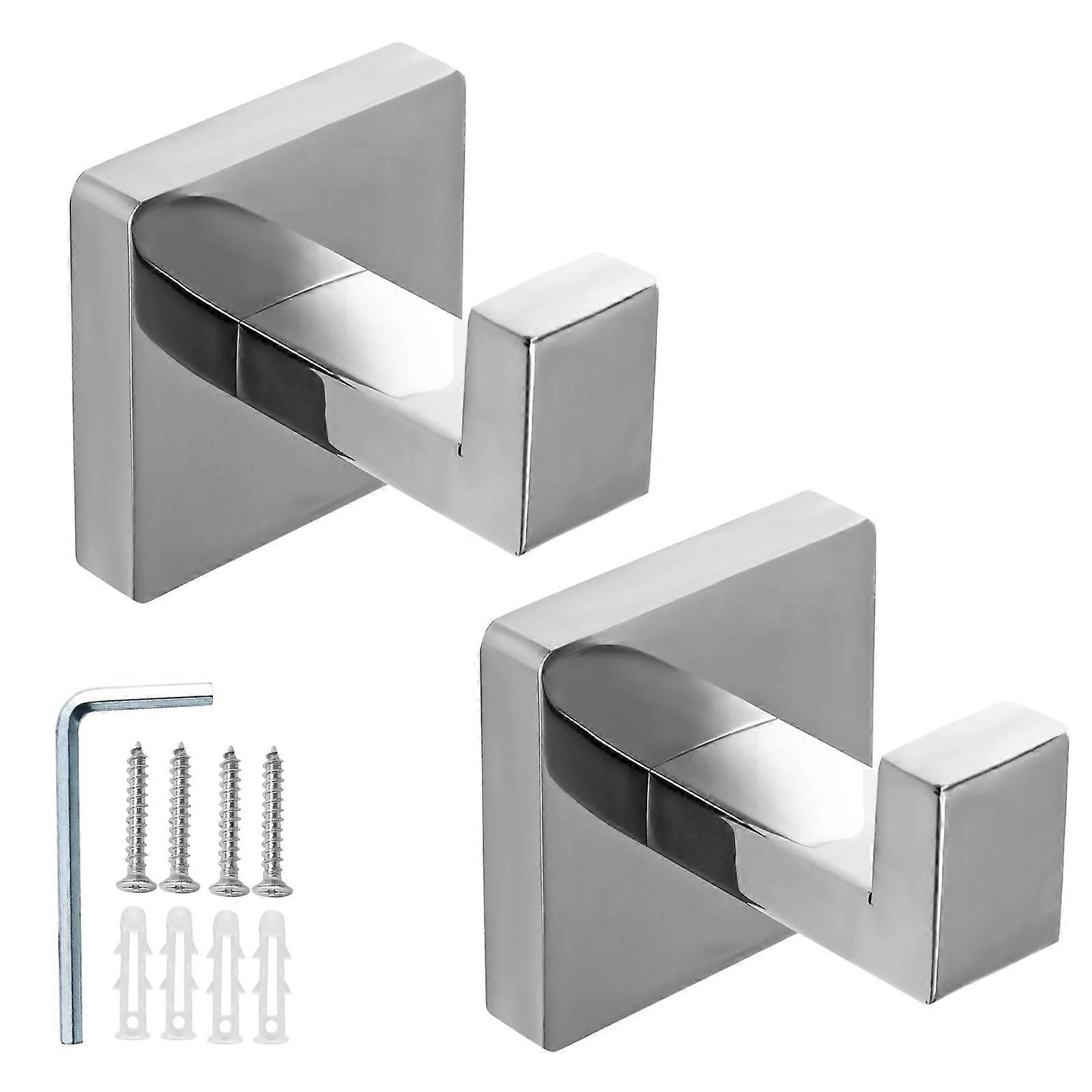 2 Pack Polished Chrome Square Towel Hooks, Heavy Duty RustResistant Wall Mounted Robe Hooks