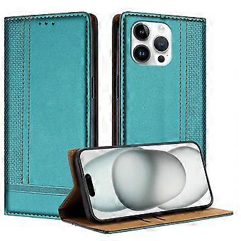 Magnetic Flip Wallet Case for iPhone 15 Plus 6.7 Inch, Slim Leather Cover with Stand and Card Slot, Green