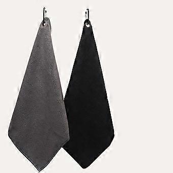 Quick Dry Microfiber Golf Towels with Carabiner Clip, Set of 2 in Black, and Grey